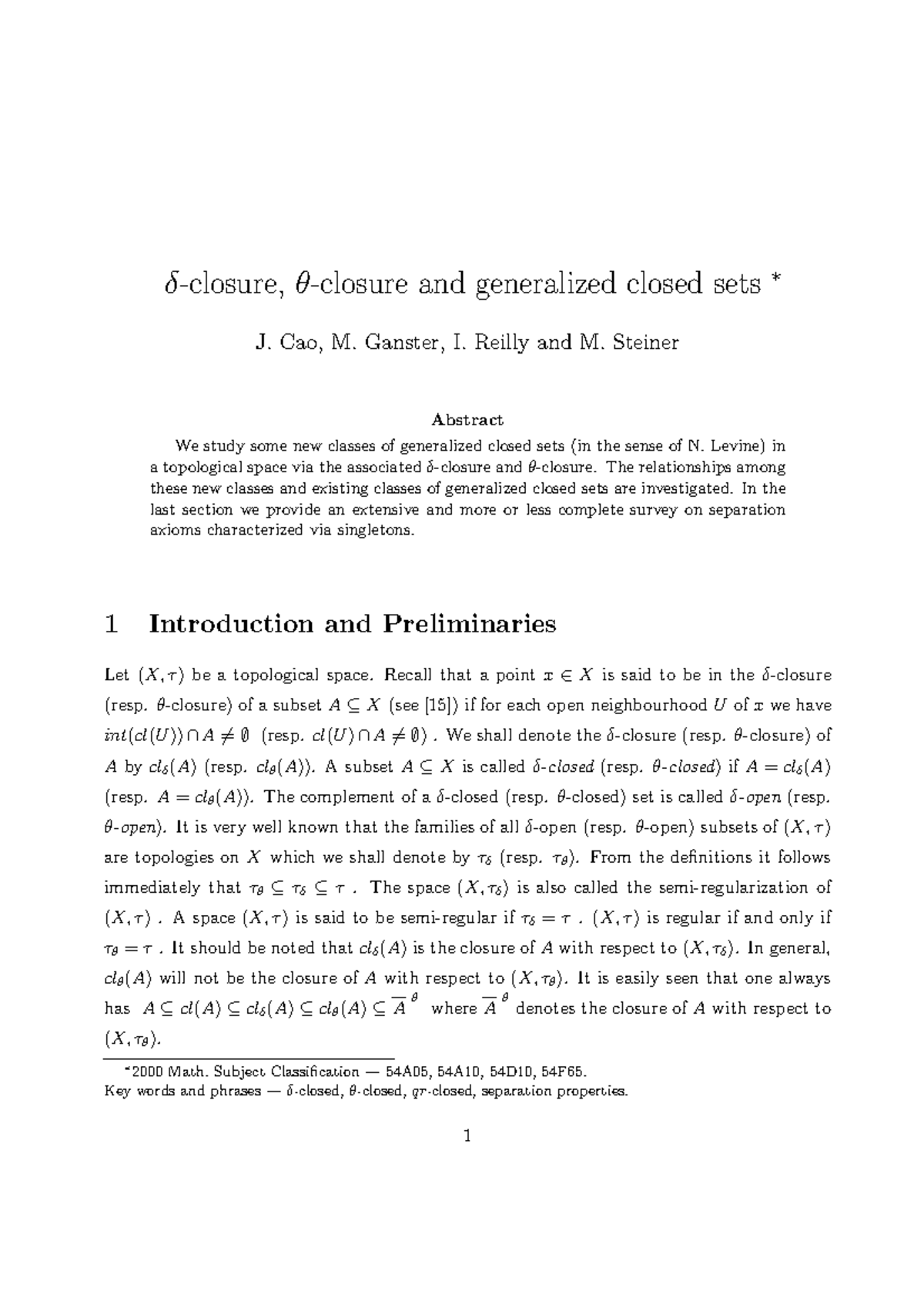 10.1.1 - δ-closure, θ-closure and generalized closed sets ∗ J. Cao, M ...