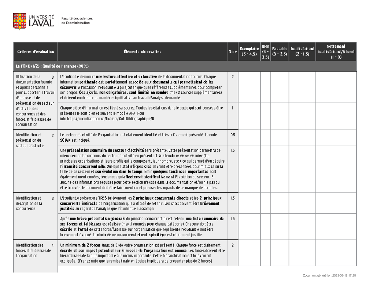 Grille évaluation Remise 1 - 3 2 3 4 Critères d'évaluation Éléments
