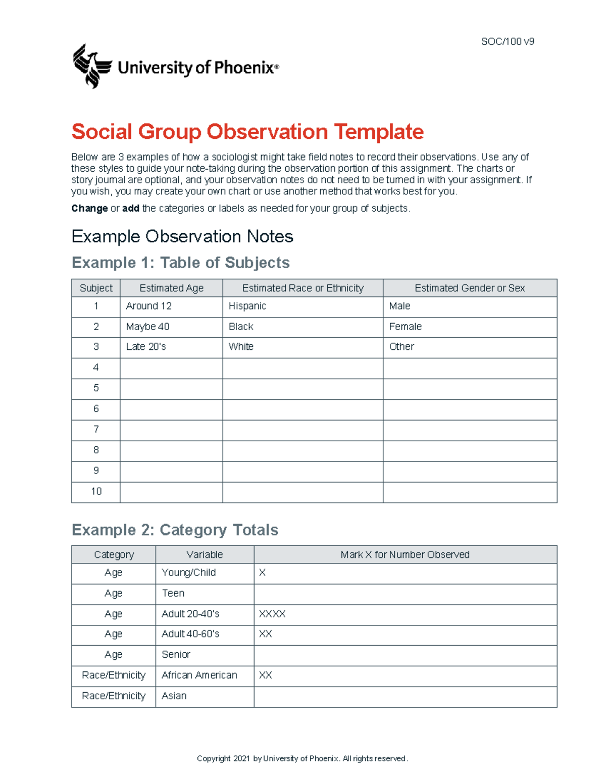Soc100 v9 wk3 social group observation template - SOC/100 v Social ...