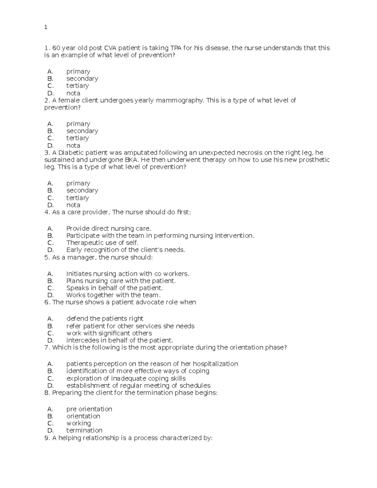 Psychiatric mcqs 14 - practice mcqs - 60 year old post CVA patient is ...