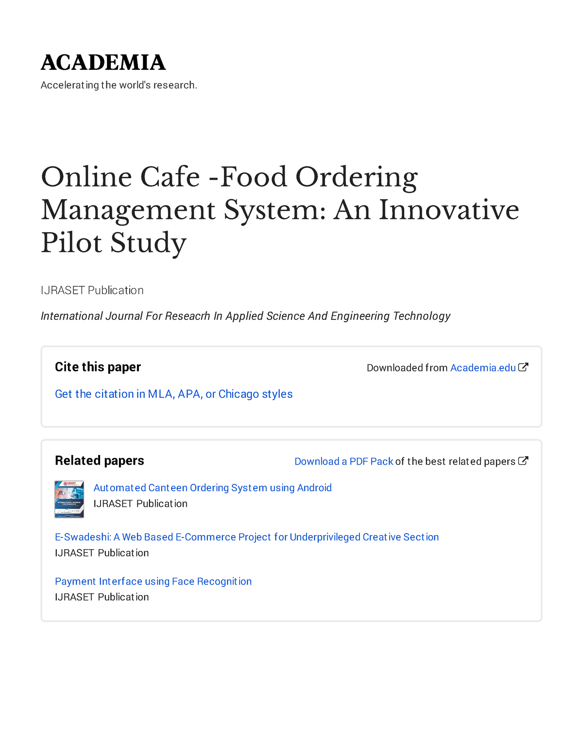 food ordering system research paper