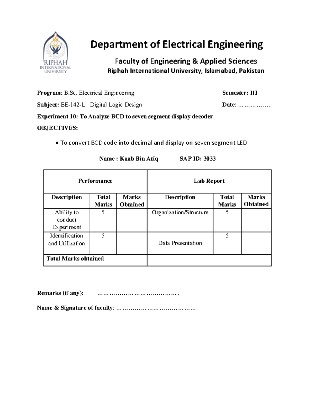 Lab 10 DLD - no comment - Department of Electrical Engineering Faculty ...