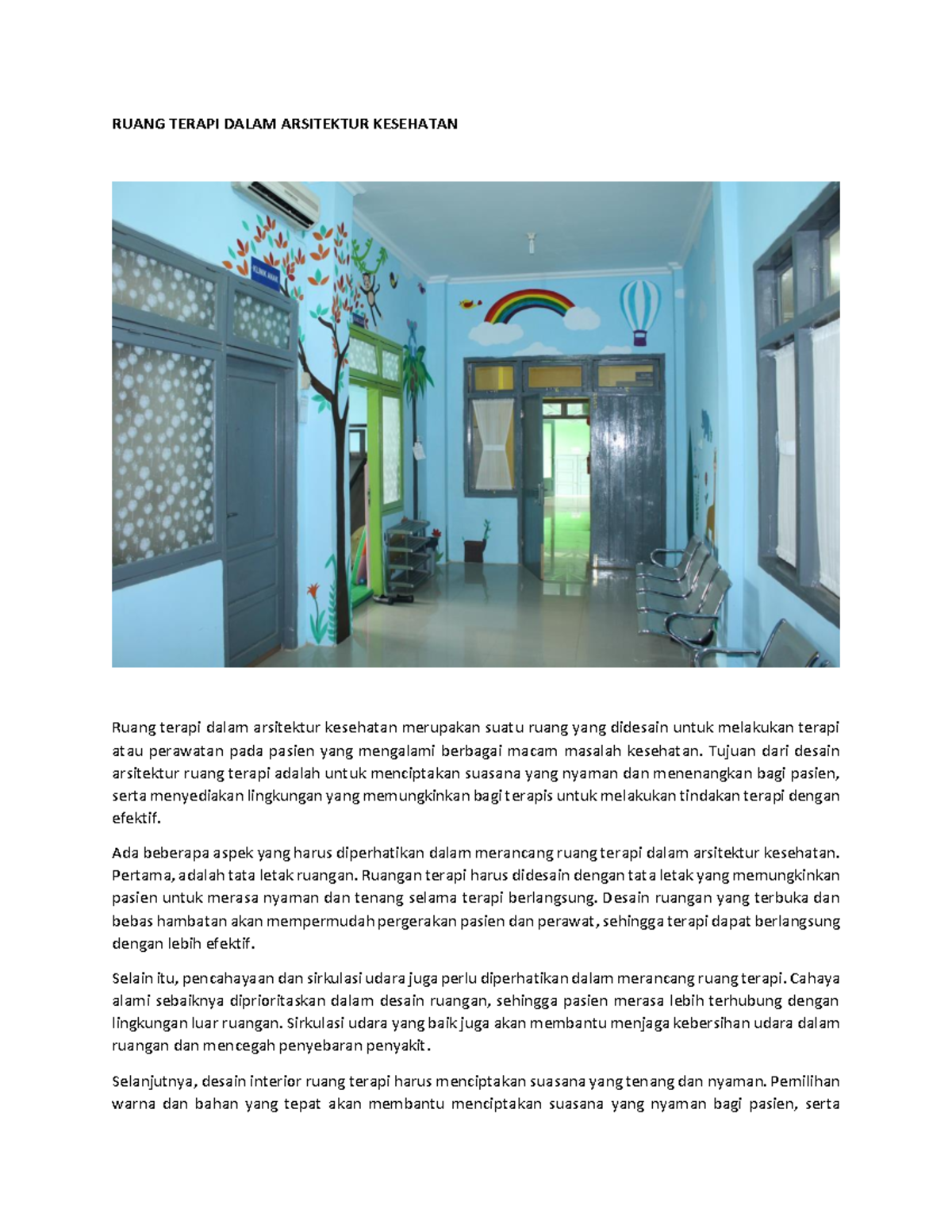 Ruang Terapi Dalam Arsitektur Kesehatan - RUANG TERAPI DALAM ARSITEKTUR