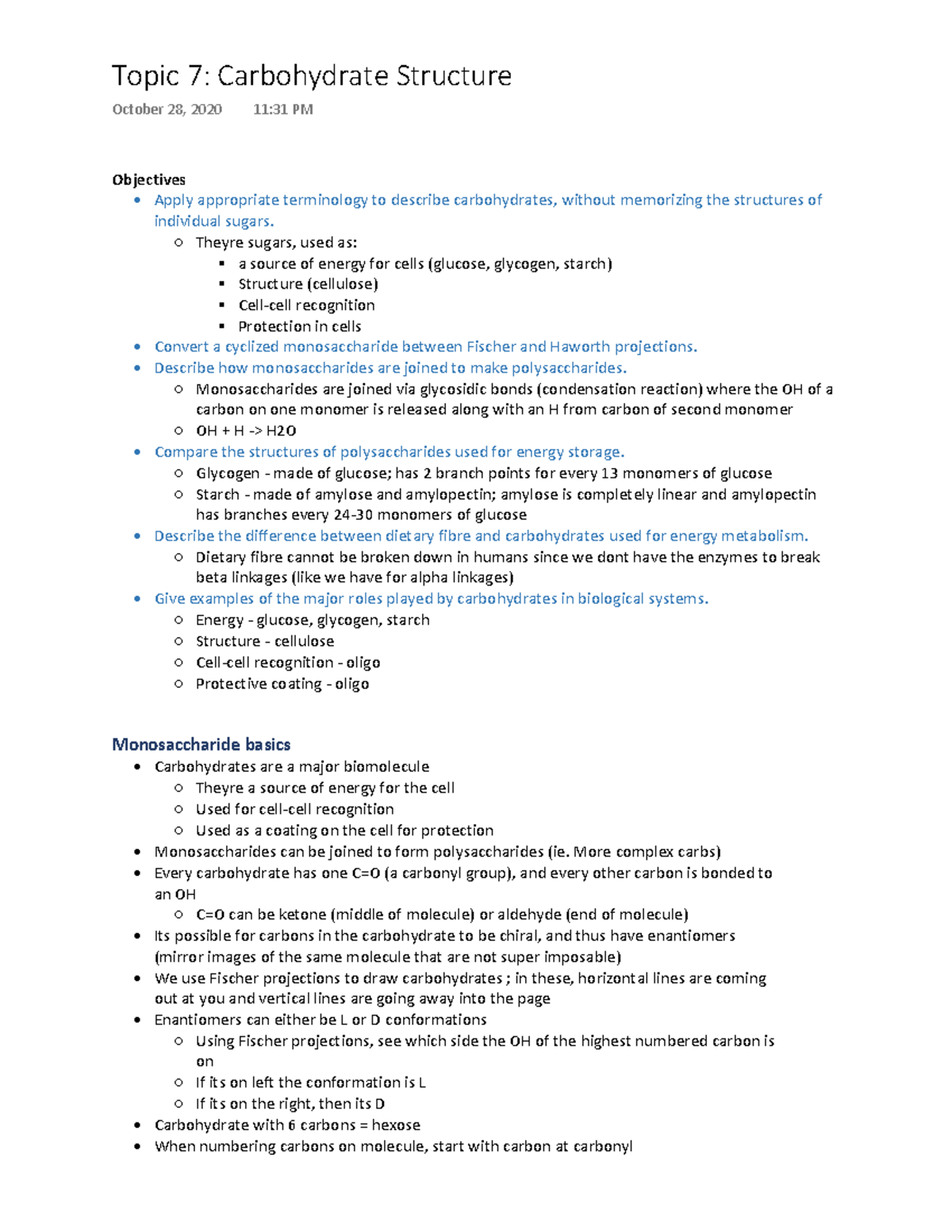 Topic 7 - the structure of carbohydrates (mono, di, and poly ...