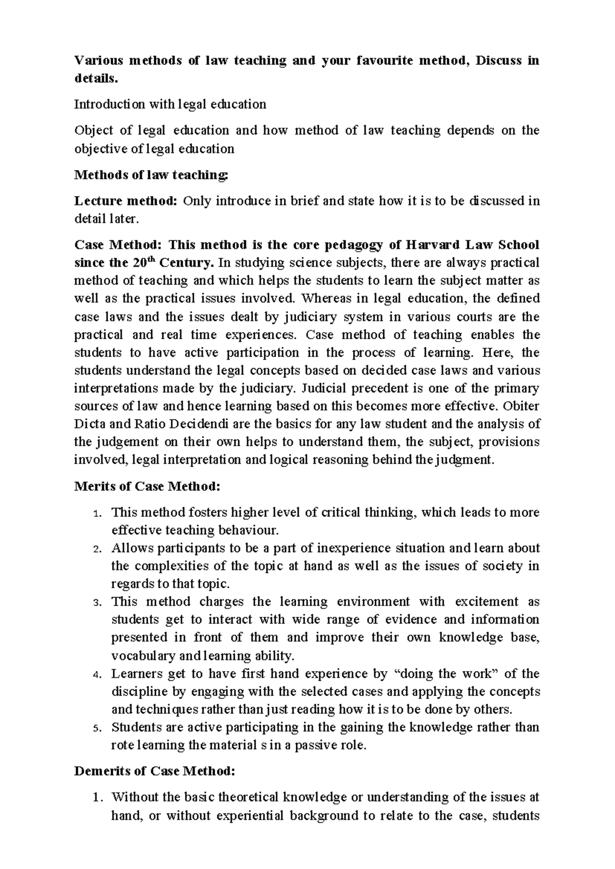 Answer for various forms of legal teaching - Various methods of law ...