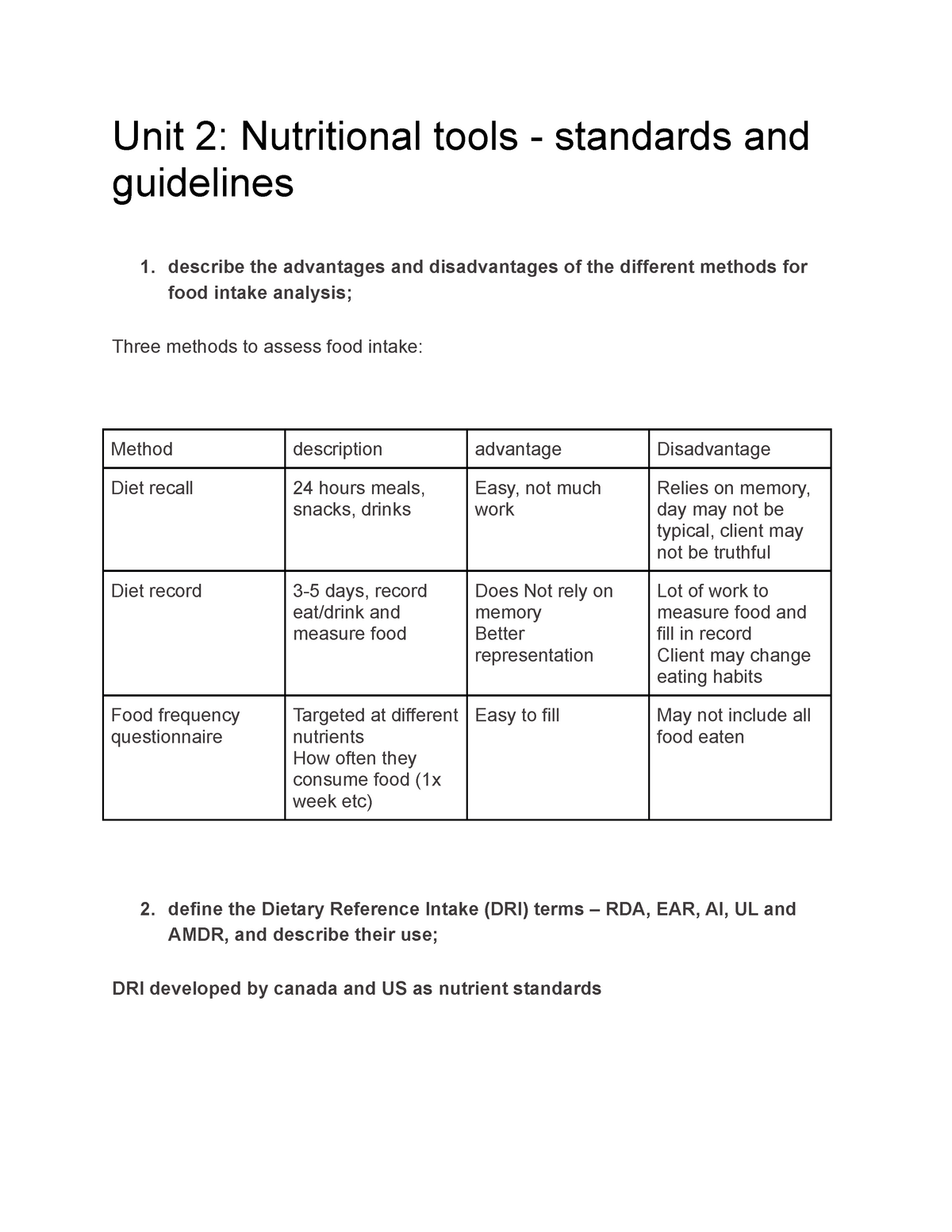 Unit 2 Nutritional Tools Standards And Guidelines Studocu