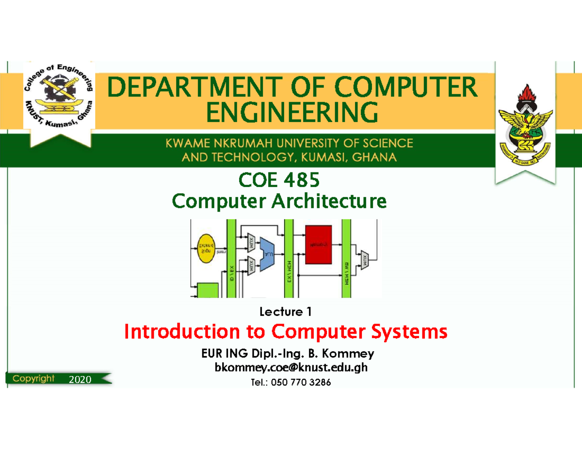 Coe485lec1 Computer Architecture Introduction COE 485