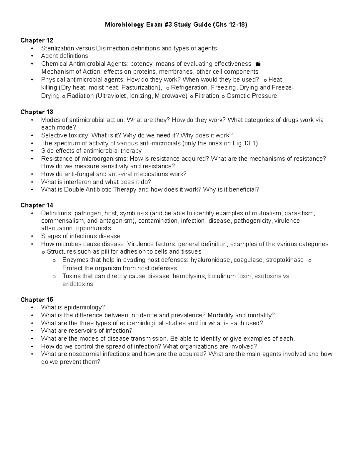 Exam 3 Study Guide Microbiology - Microbiology Exam #3 Study Guide (Chs ...