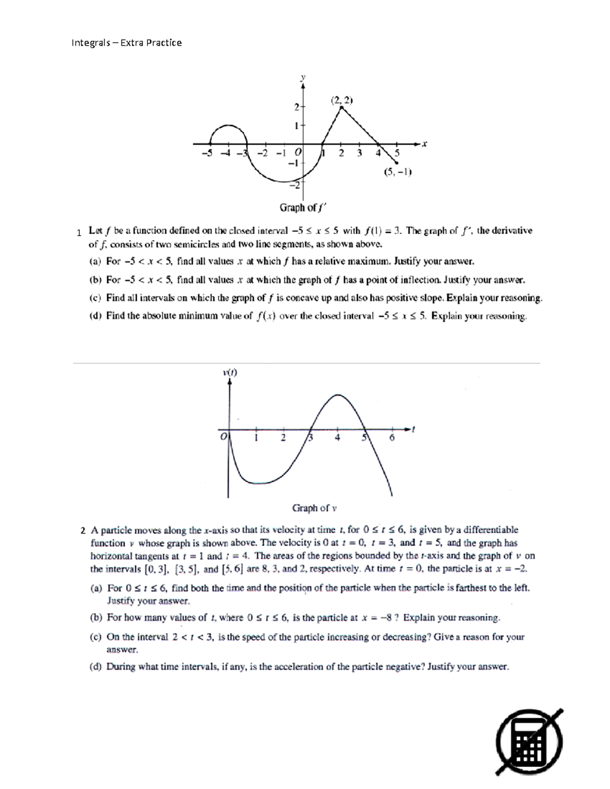 Calc - W13 D1 - Assignment - Integrals – Extra Practice 1 . 2 . - Studocu