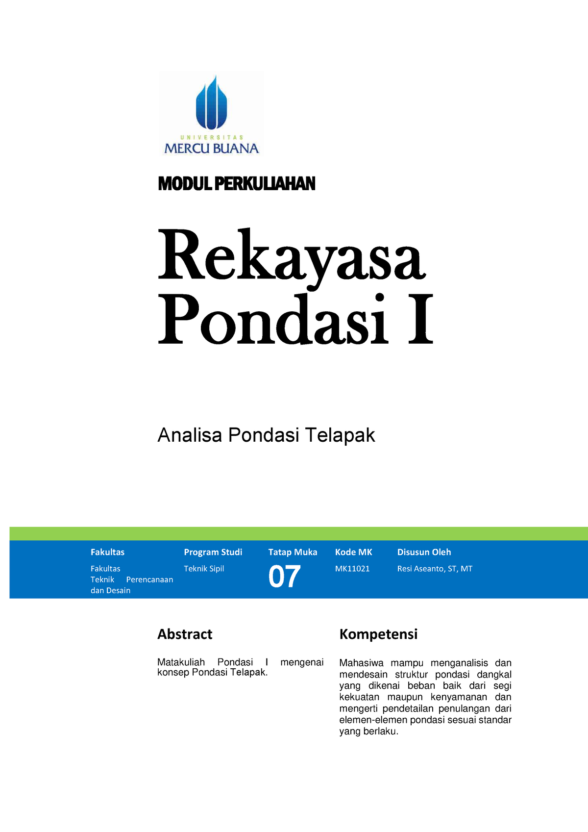 Modul VII Rekayasa Pondasi I Pondasi Telapak - MODUL PERKULIAHAN ...