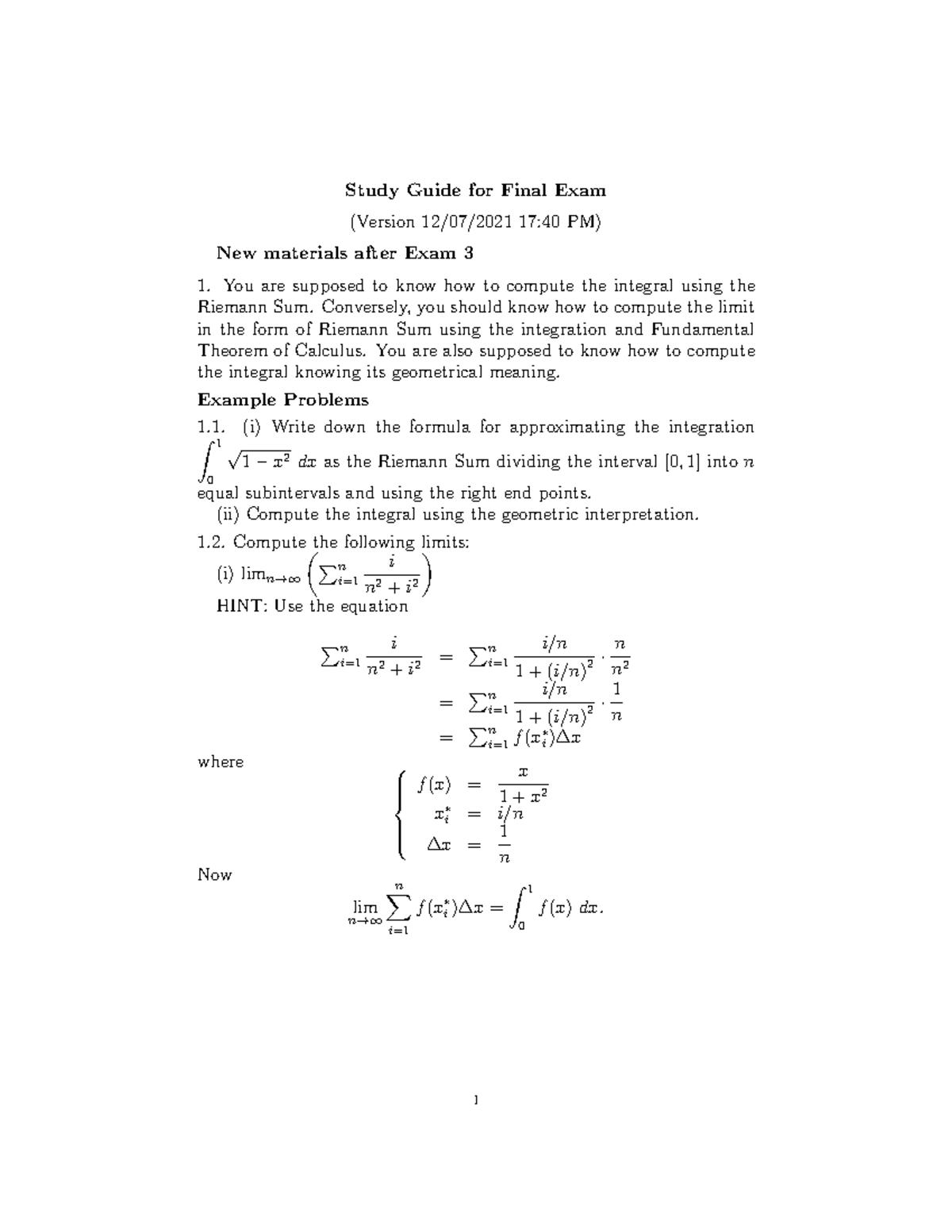 Study Guide Final Exam Fall 2021 Study Guide for Final Exam (Version