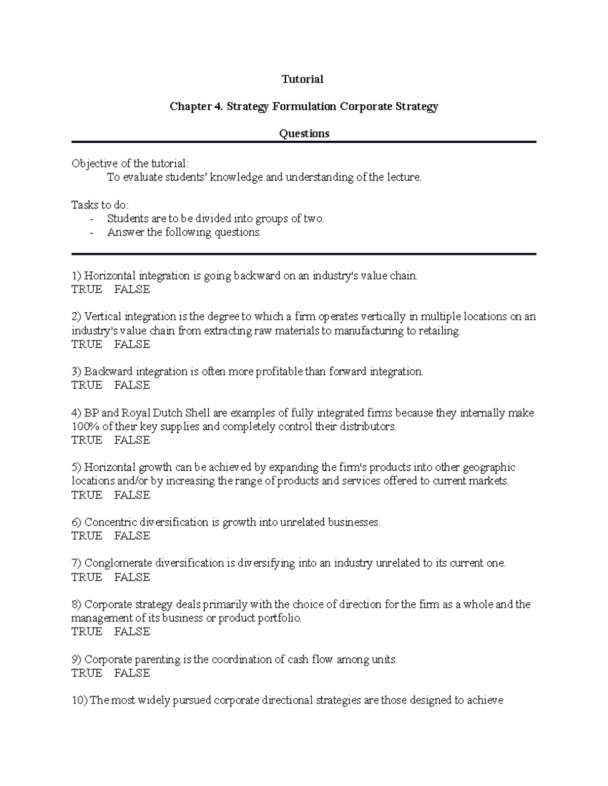 Chapter 4. Strategy Formulation Corporate StrategyQuestions2