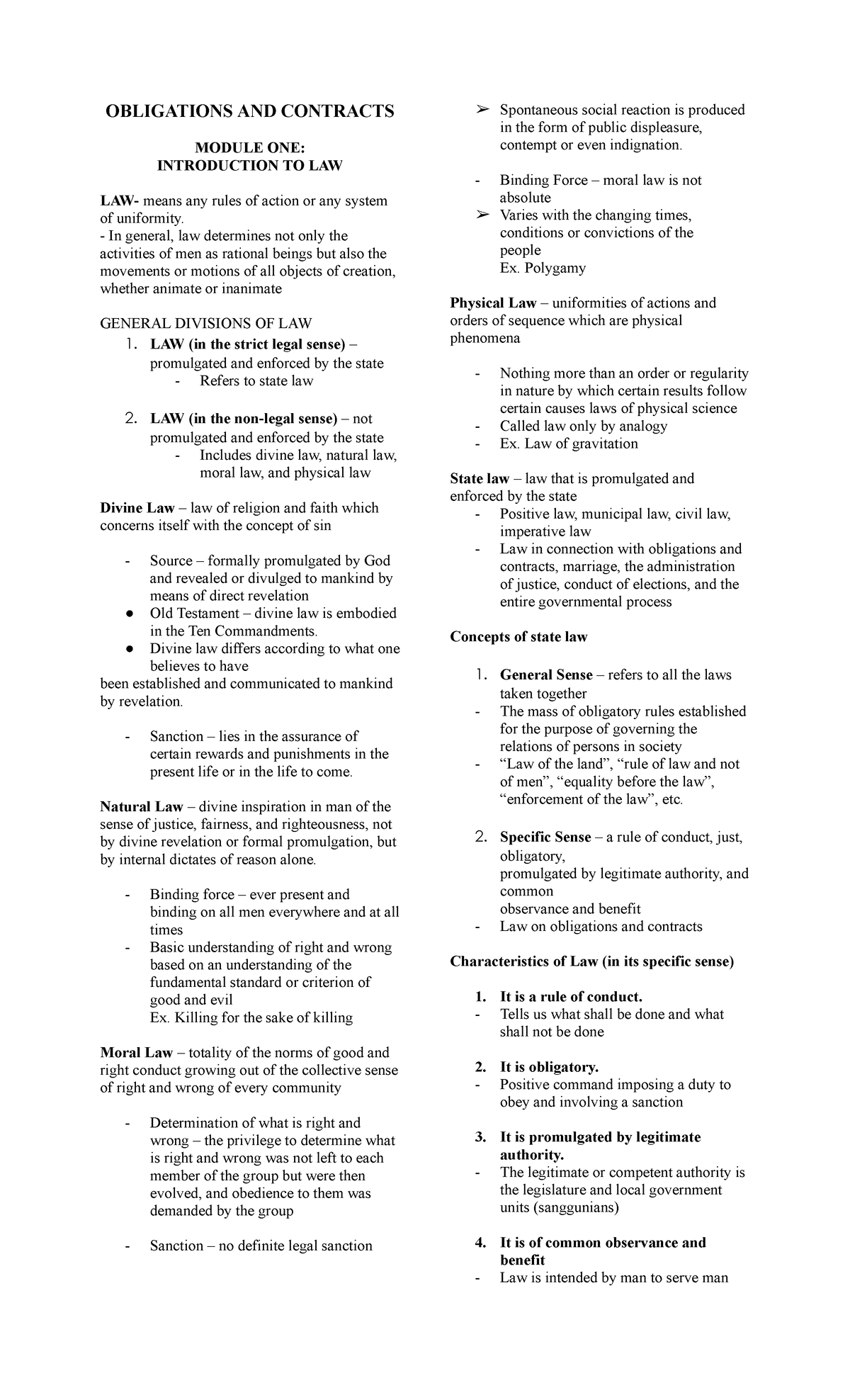 Obligations AND Contracts Module 1 to 4 De Leon - OBLIGATIONS AND ...