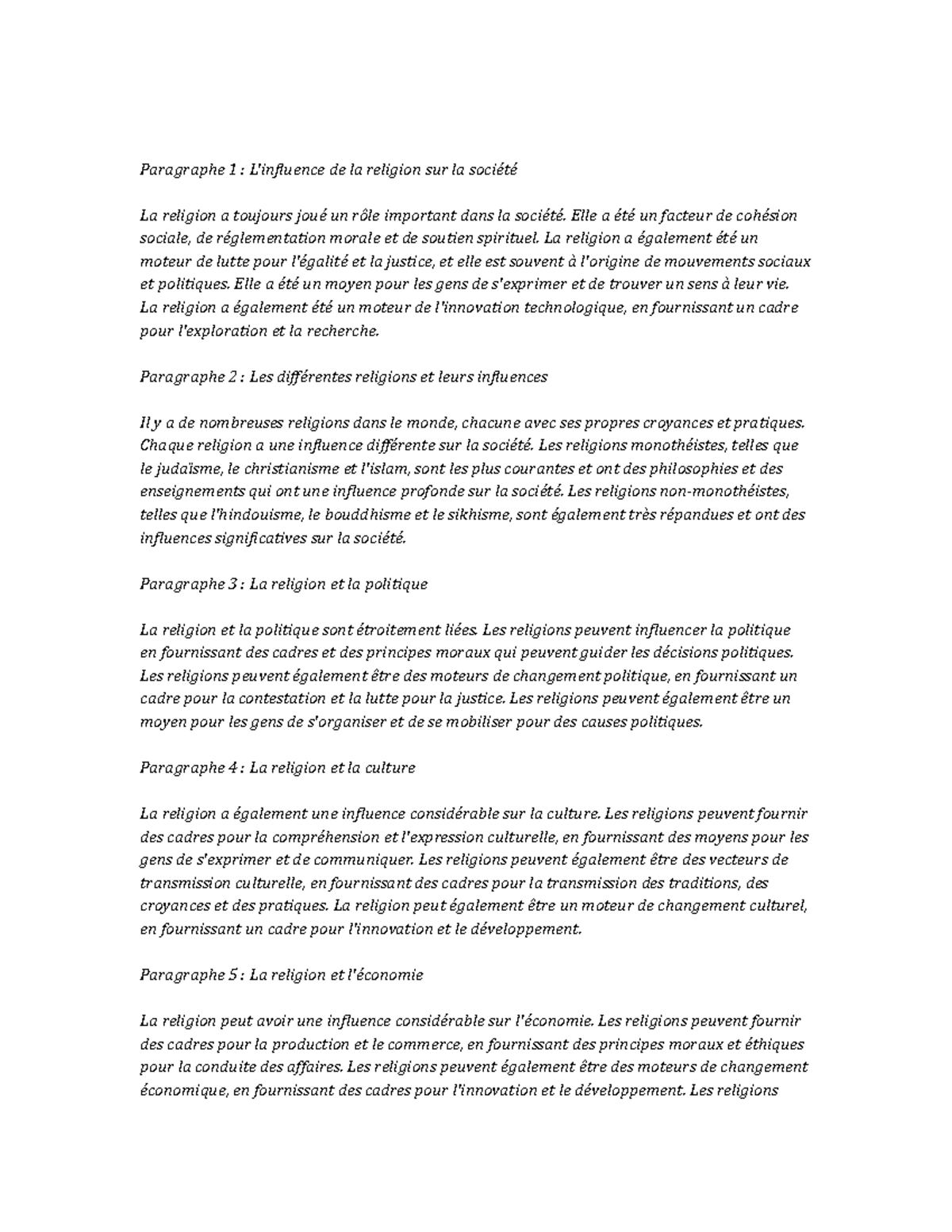 Religion and Society note study - Paragraphe 1 : L'influence de la ...