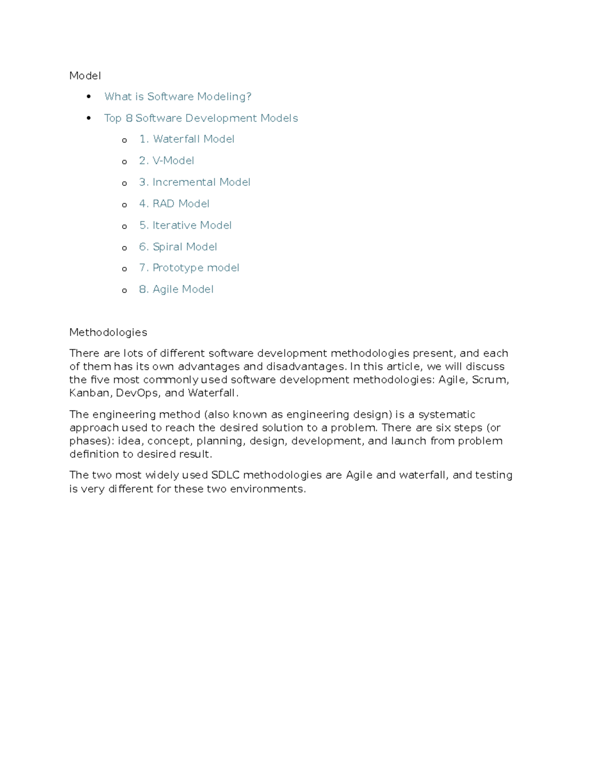 Model & Methodologies - student - Model What is Software Modeling? Top ...
