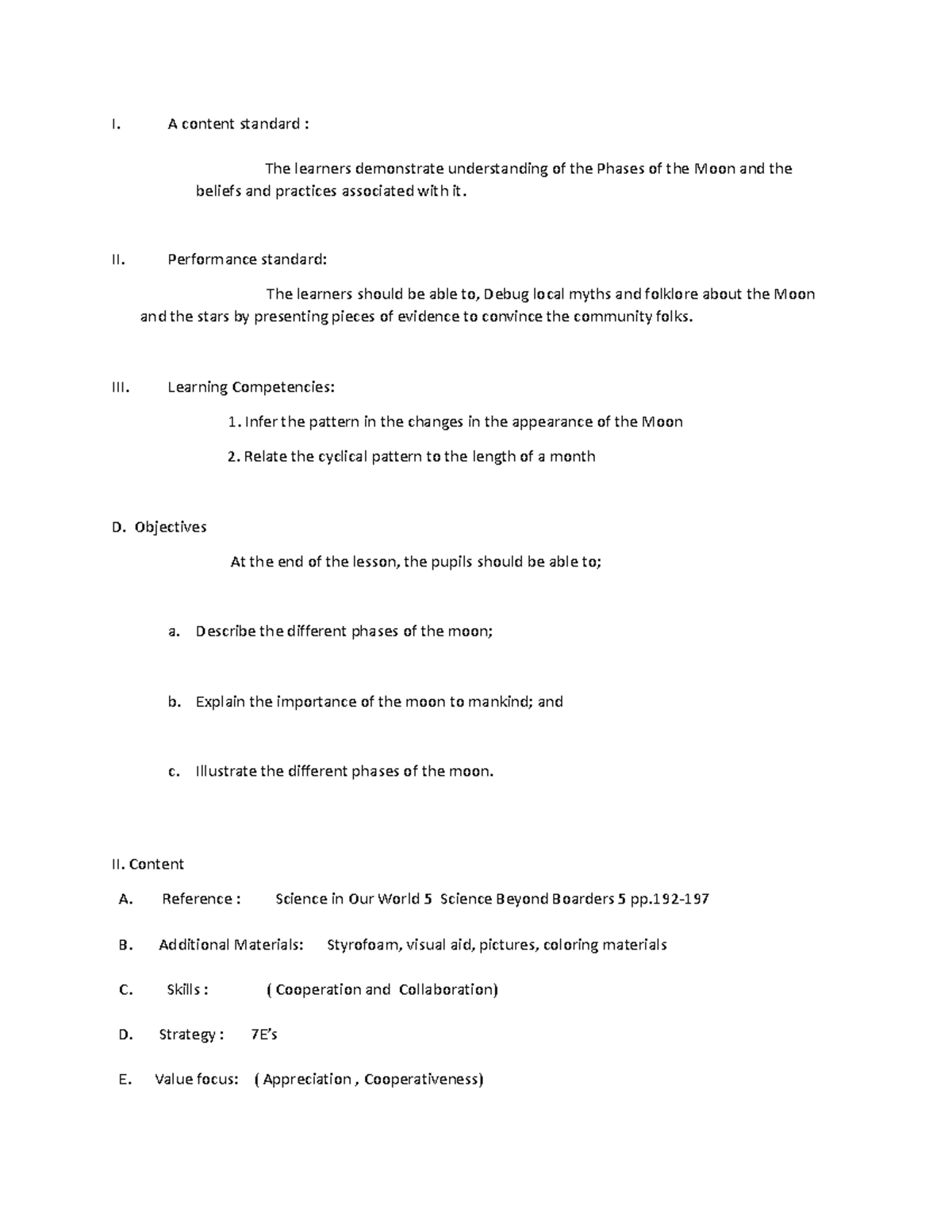 Lp-in-sciencelp - I. A content standard : The learners demonstrate ...