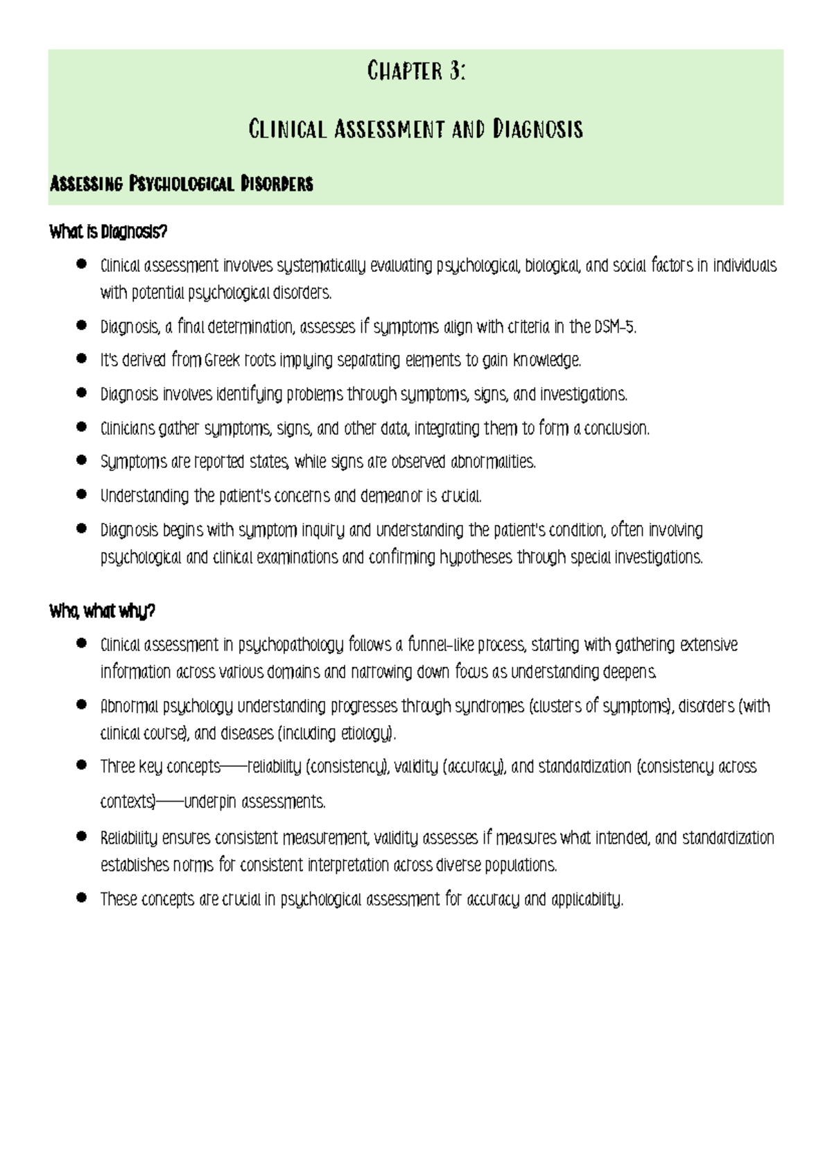 Chapter 3 Baby Notes - Chapter 3: Clinical Assessment and Diagnosis ...
