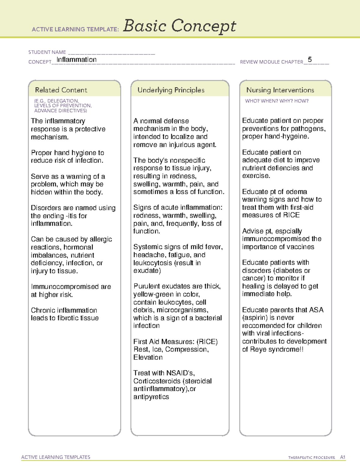 Basic Concept Ati Template Inflammation Active Learning Templates 