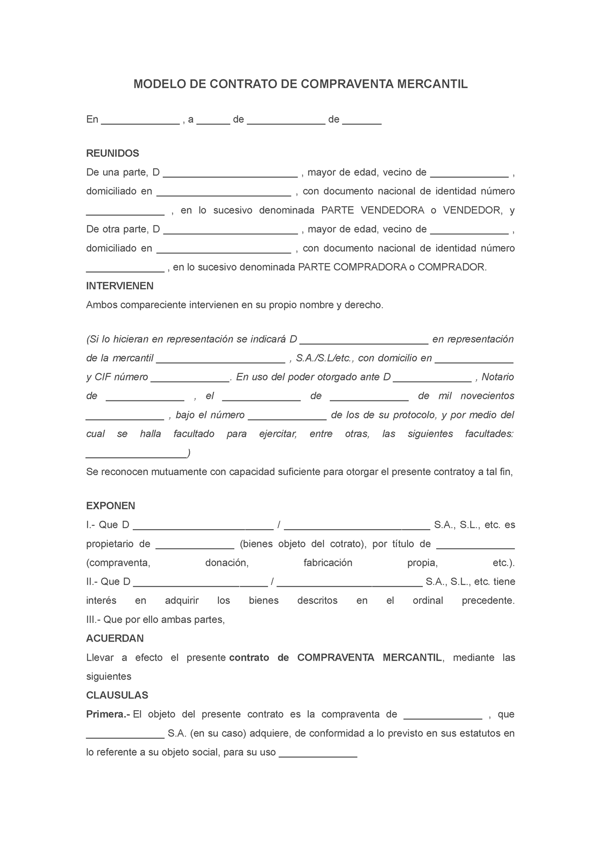 Contrato De Compraventa Mercantil Modelo De Contrato De Compraventa