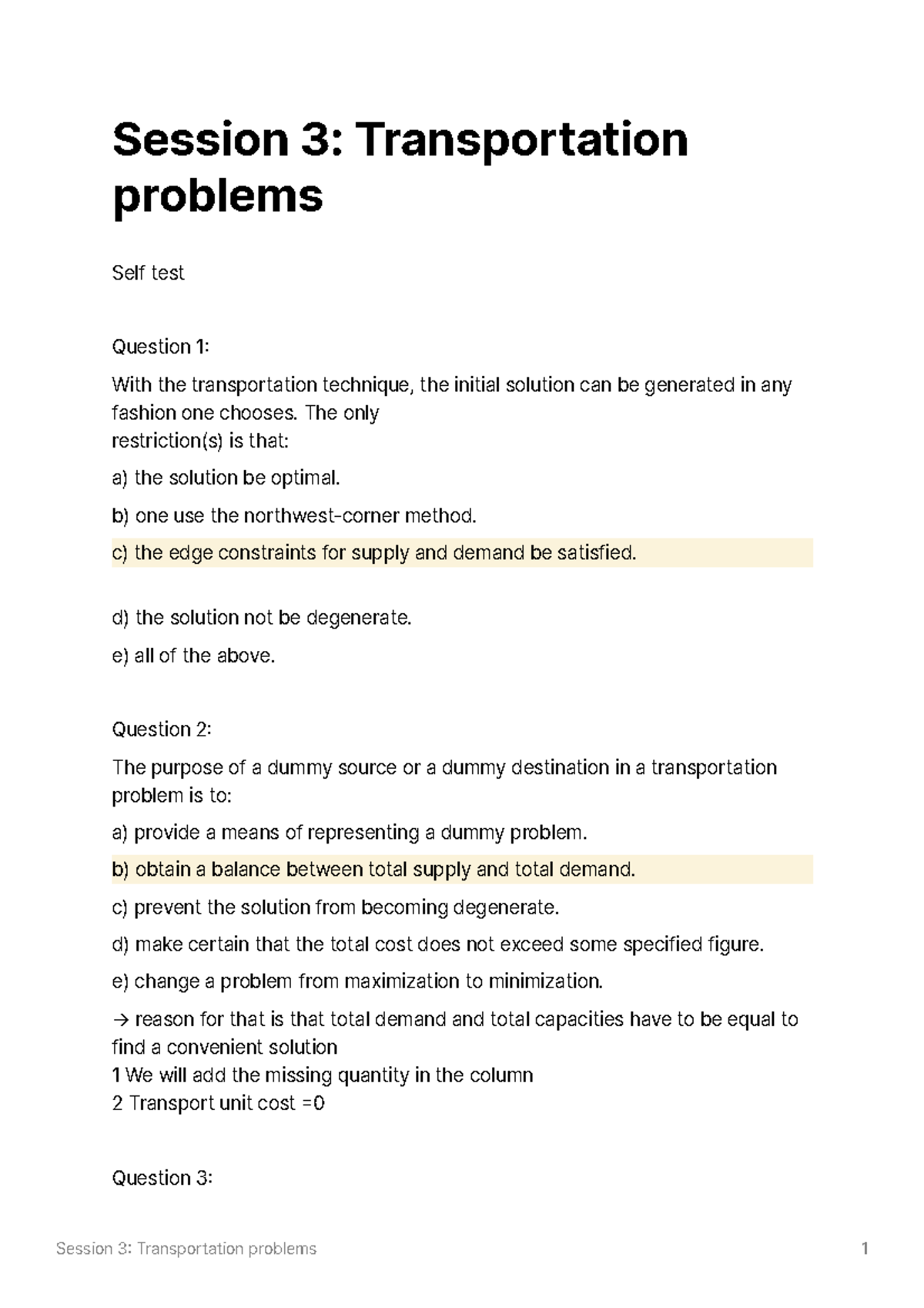 mcq on transportation and assignment problem