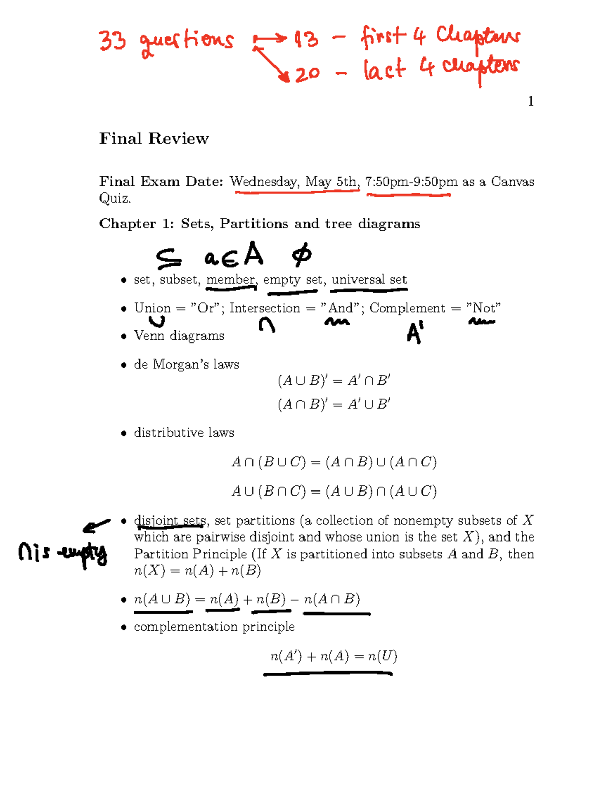 Final Review-filled In - 1 Final Review Final Exam Date: Wednesday, May ...