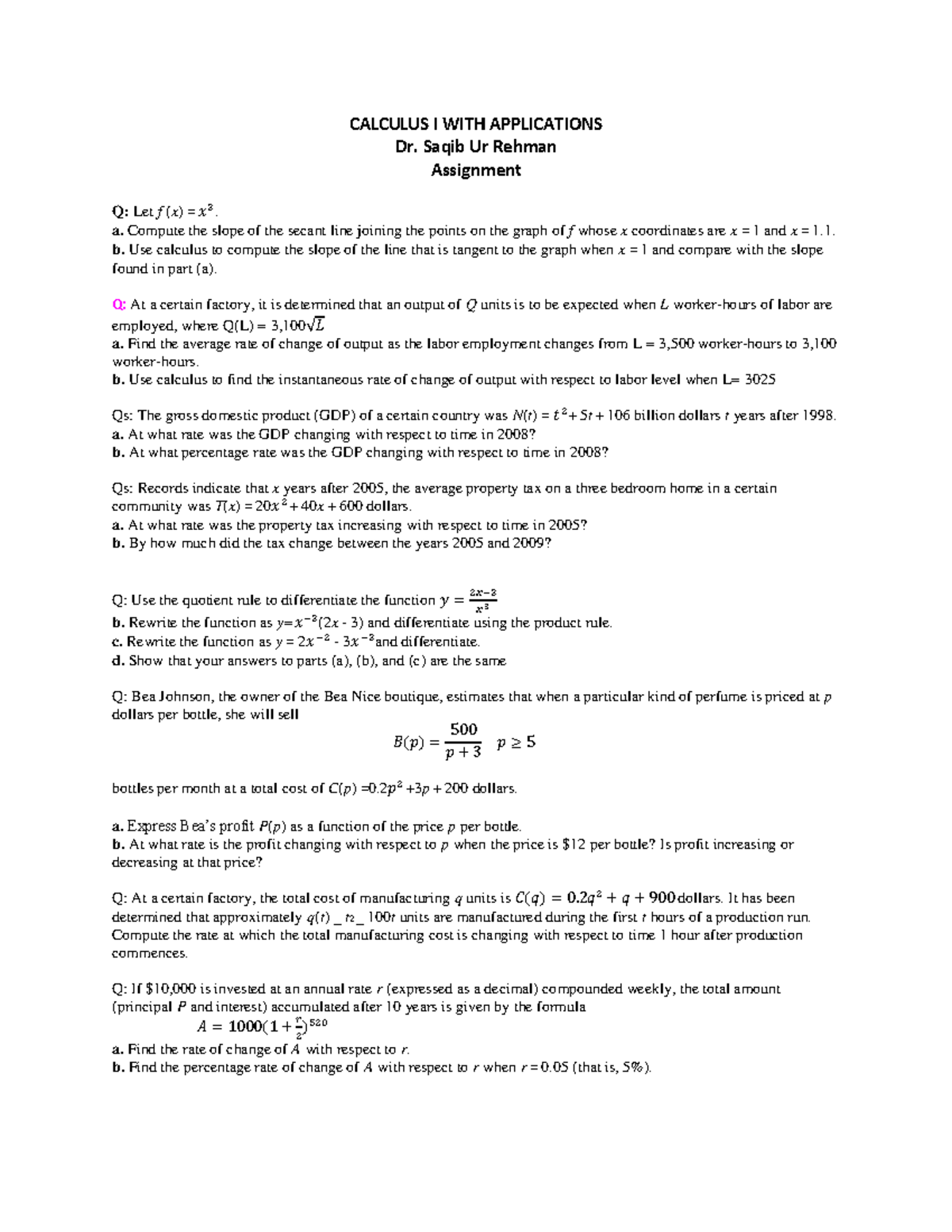 Assignment Calculus 1666 Iba Studocu