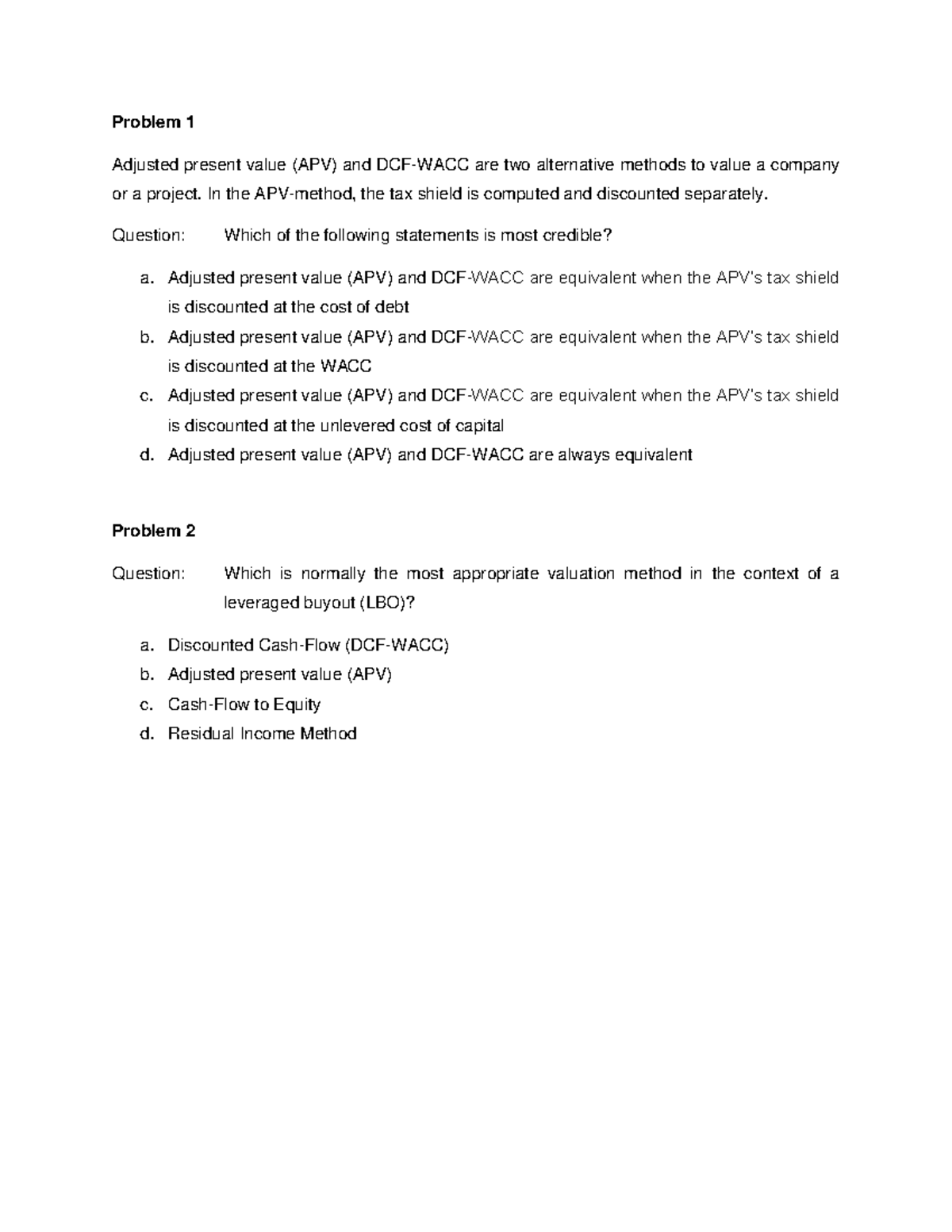 Seminar assignments - exercise questions 1-12 - Problem 1 Adjusted ...