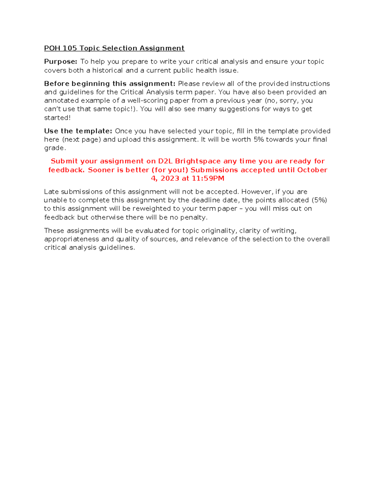 POH 105 Topic Selection Assignment -2024 - POH 105 Topic Selection ...