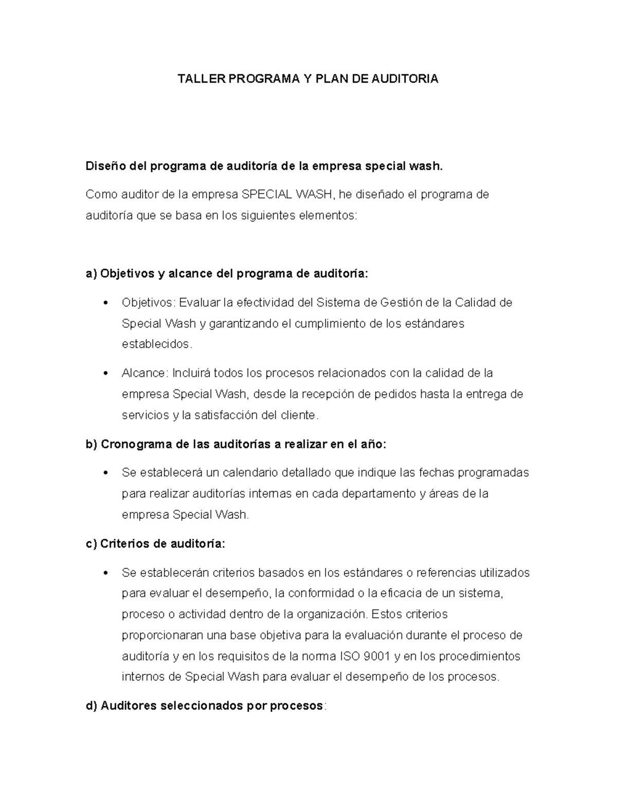 Taller Programa Y PLAN DE Auditoria - TALLER PROGRAMA Y PLAN DE ...