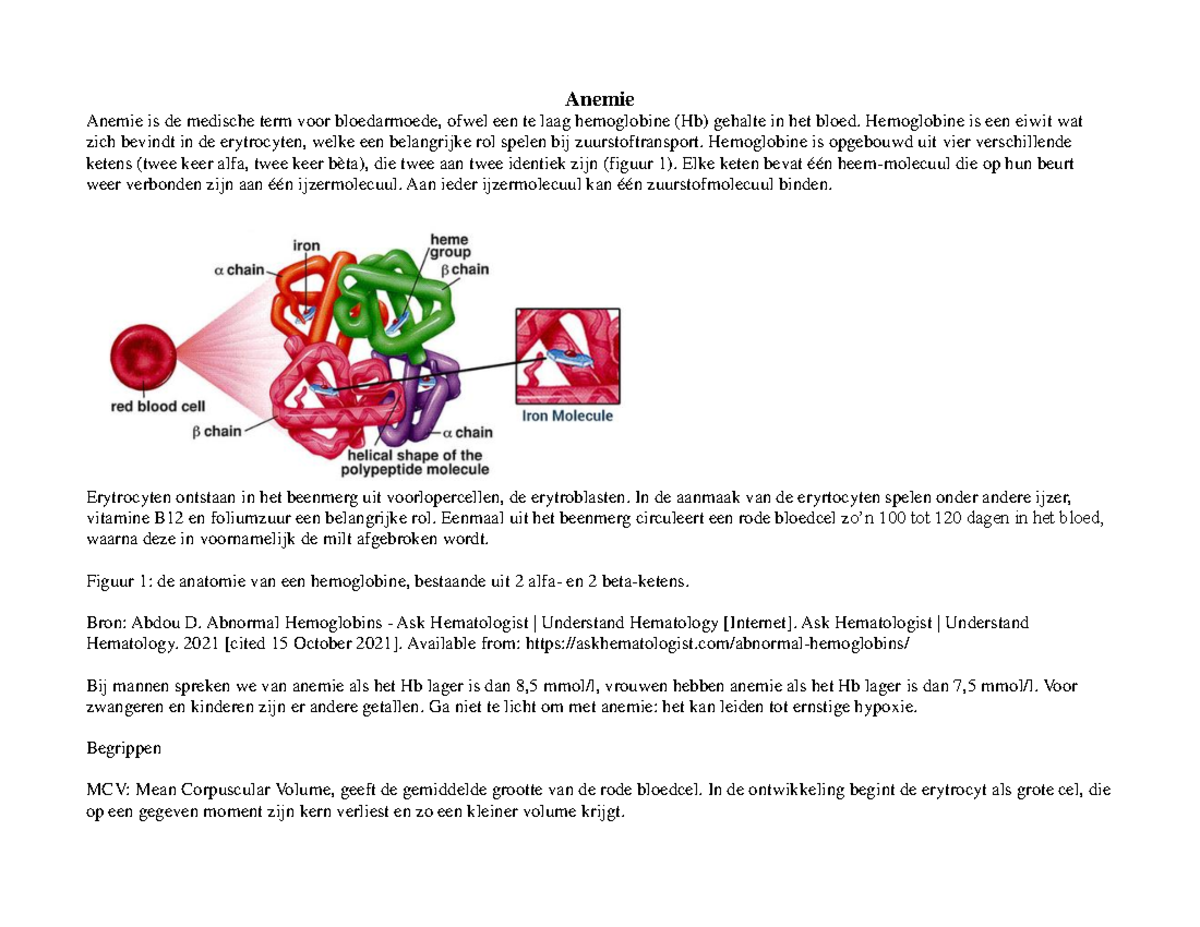 HK Anemie - Anemie Anemie is de medische term voor bloedarmoede, ofwel