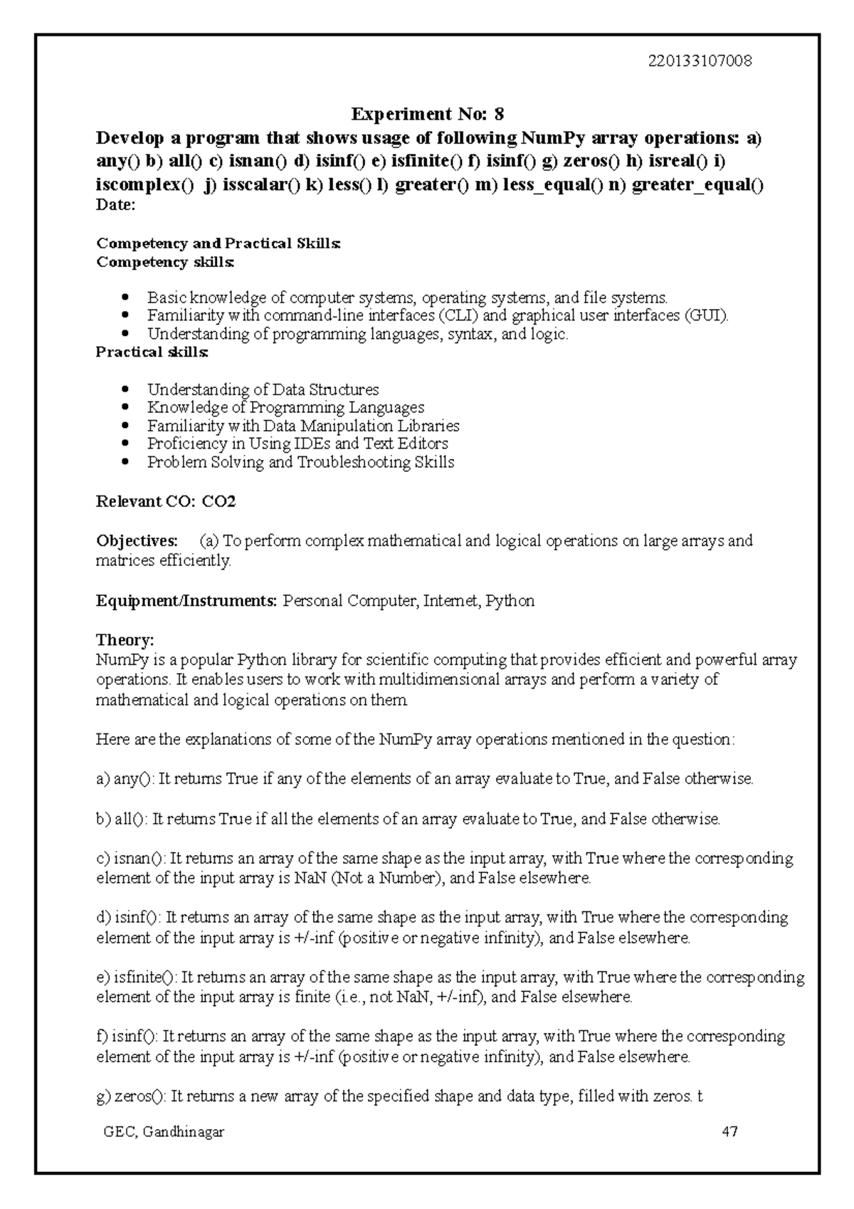 Practical 8 - Experiment No: 8 Develop a program that shows usage of ...