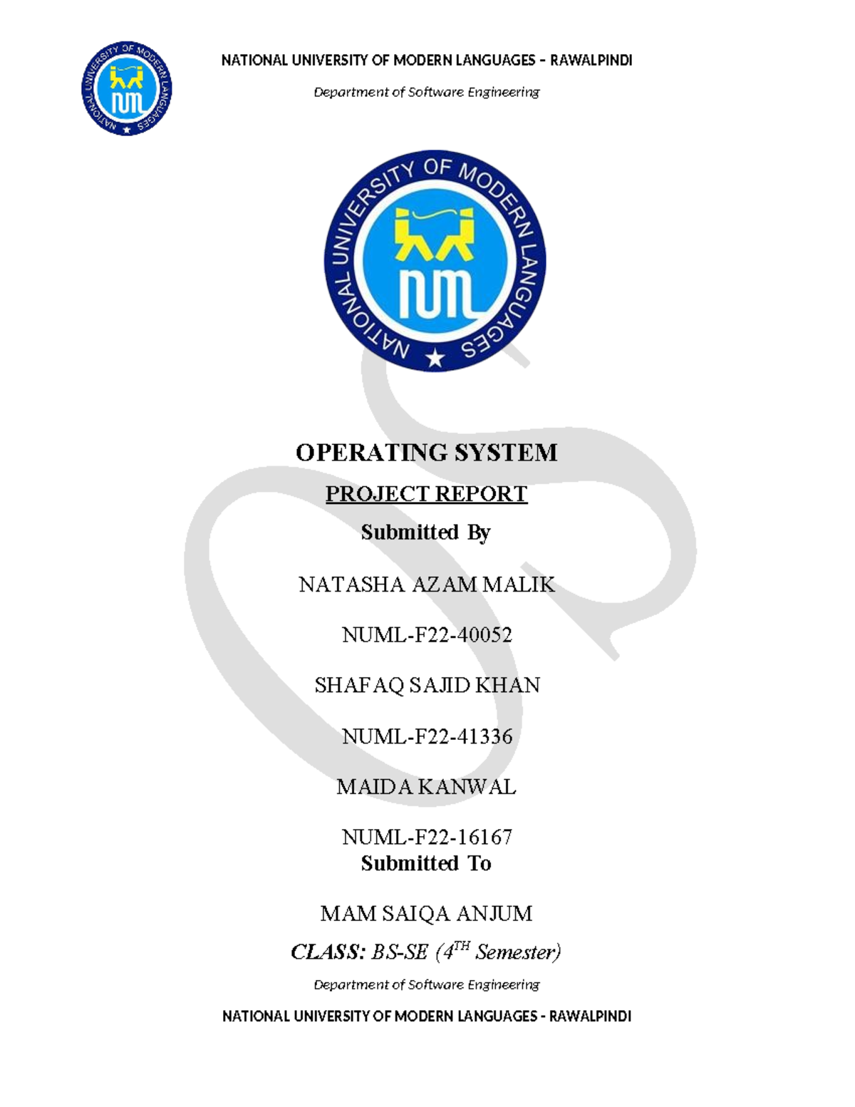 OS Project - ####### Department of Software Engineering OPERATING ...