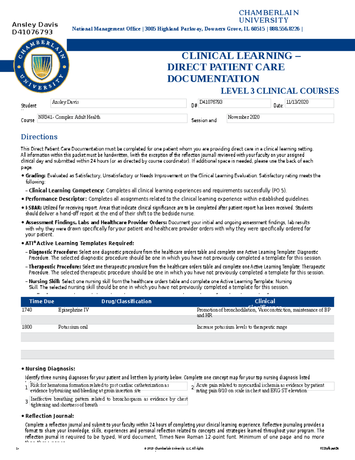 NR330 WEEK 3 Direct Patient Care Documentation Mr. Davis - Ansley Davis ...