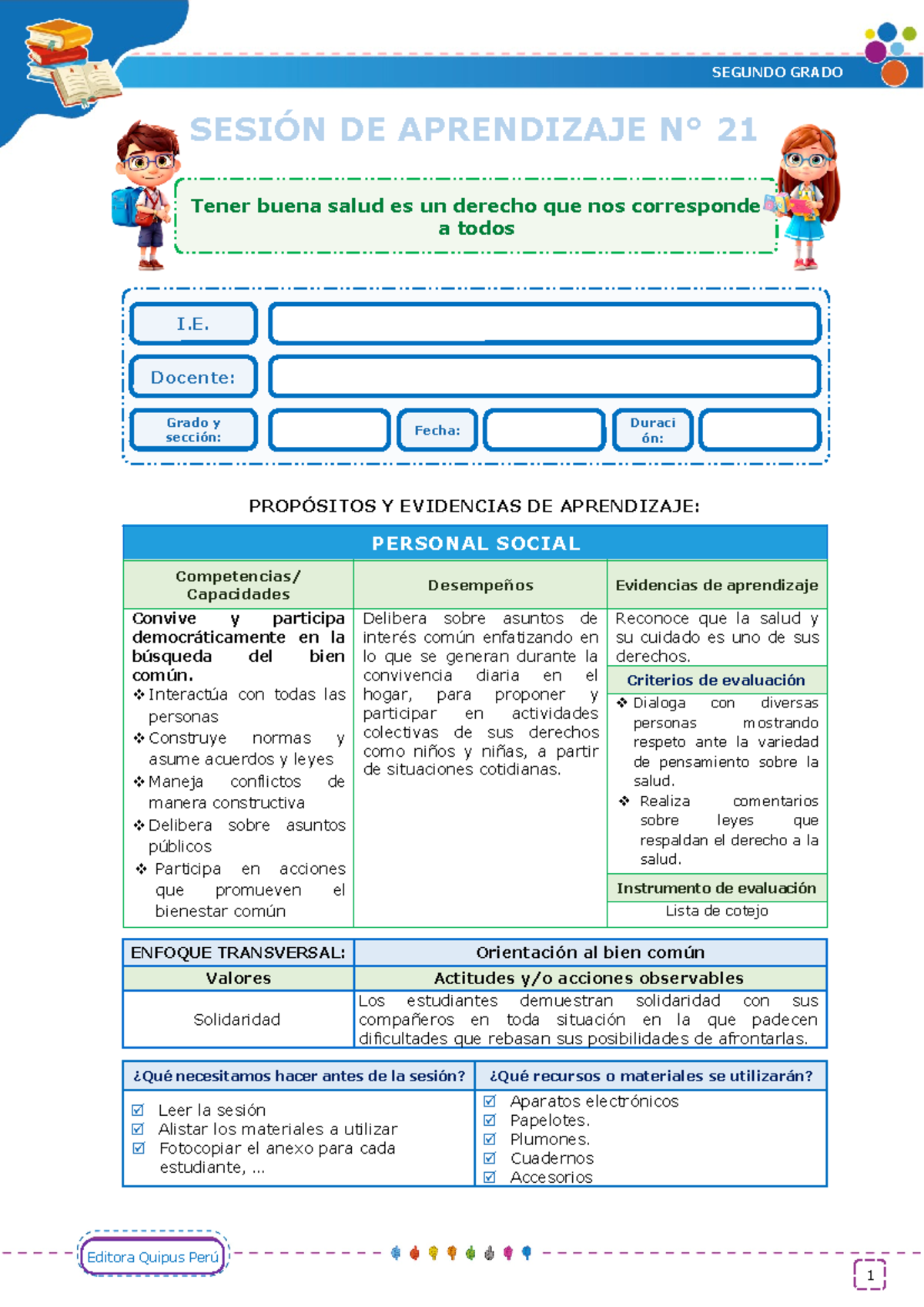 1.- Sesiones de aprendizaje - Semana 3 - UD II - Editora Quipus Perú ...