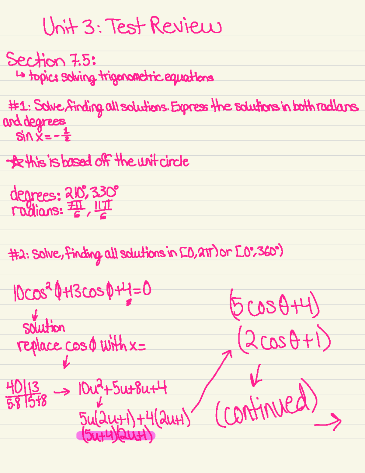 Unit 3 Test Review (precalc) Unit 3Test Review section 7 > topic