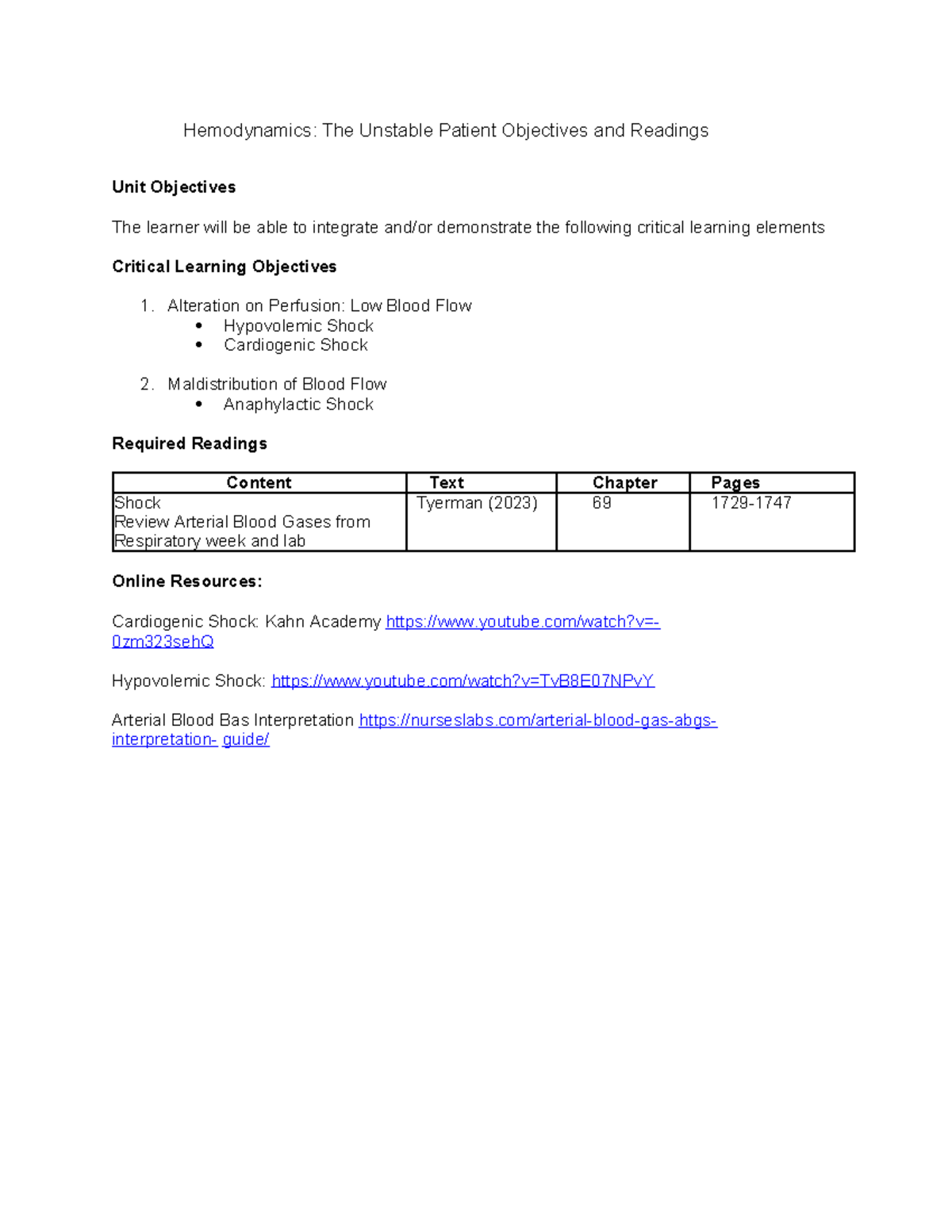 Week 10 Hemodynamics Objectives and Readings - Hemodynamics: The ...