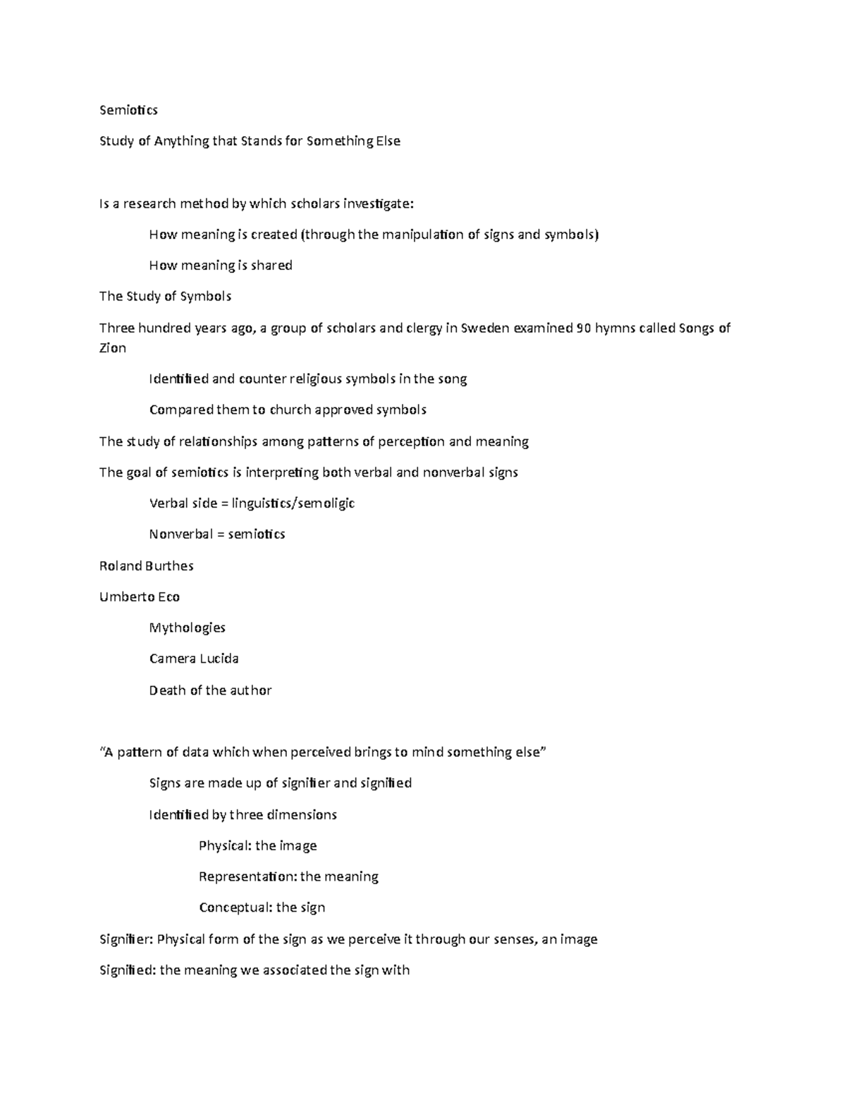 Semiotics - semi notes - Semiotics Study of Anything that Stands for ...