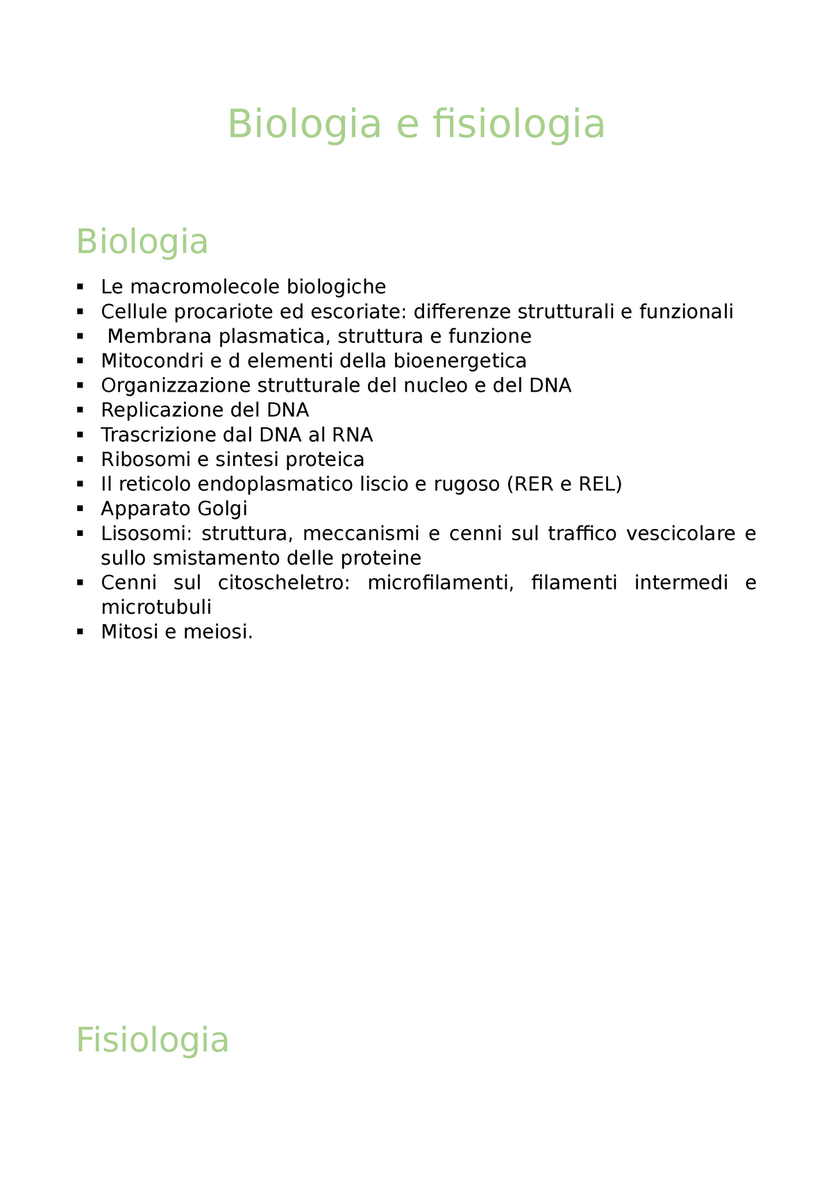 Biologia E Fisiologia Course Biologia E Fisiologia Biologia Le Macromolecole Biologiche