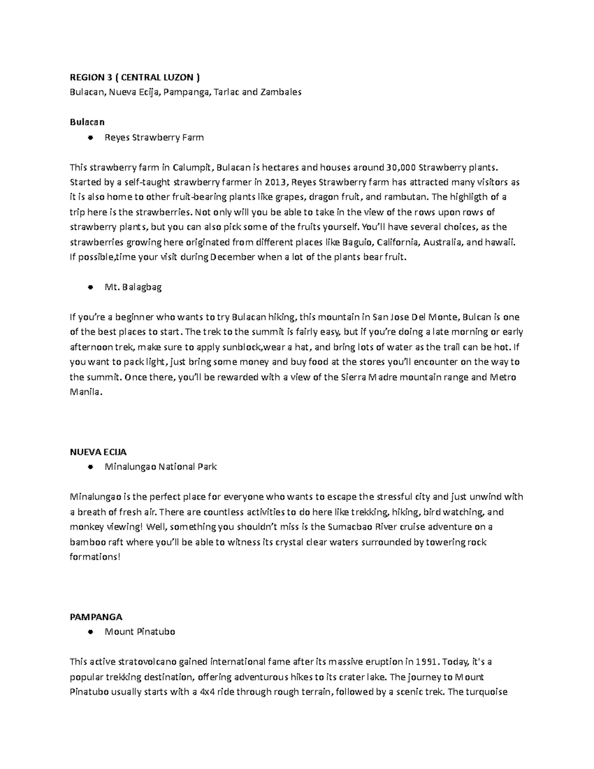 04 Homework - REGION 3 ( CENTRAL LUZON ) Bulacan, Nueva Ecija, Pampanga ...