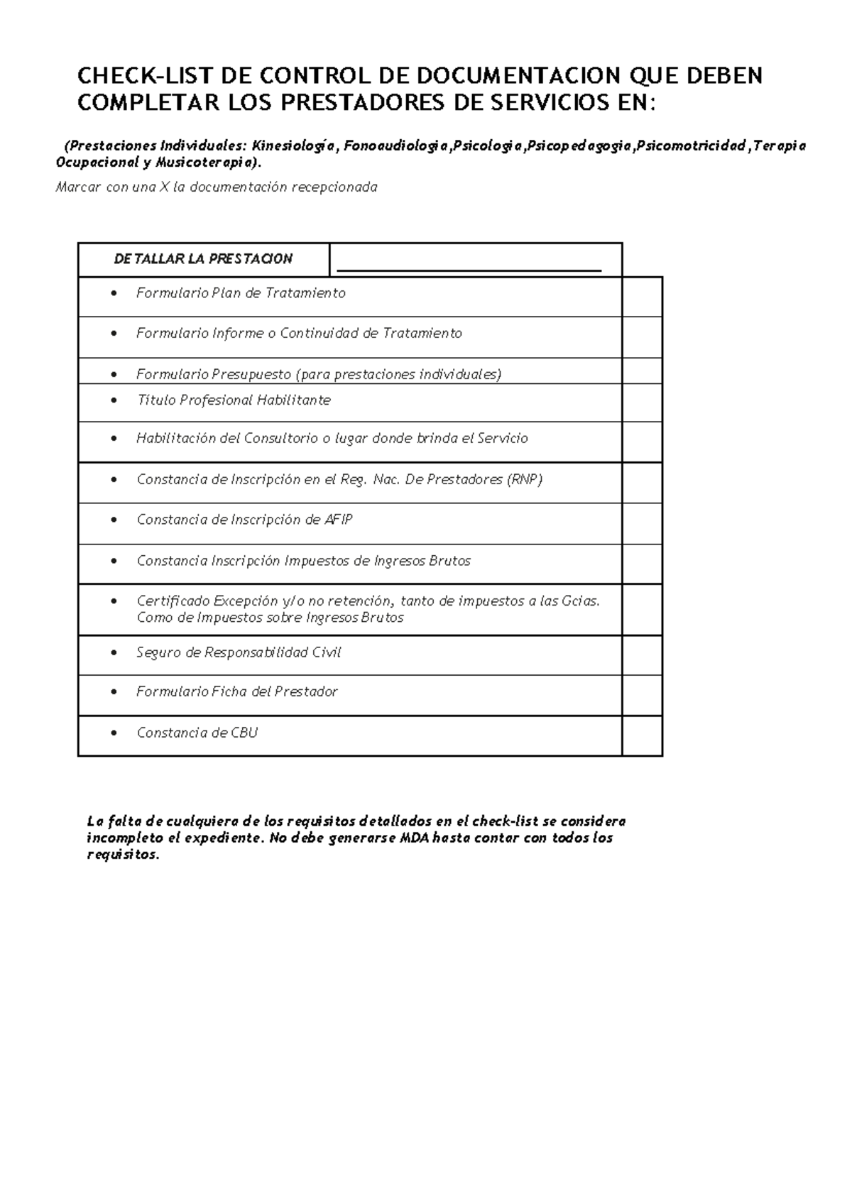 0- Check-LIST DE Control DE Documentacion QUE Deben Completar LOS ...