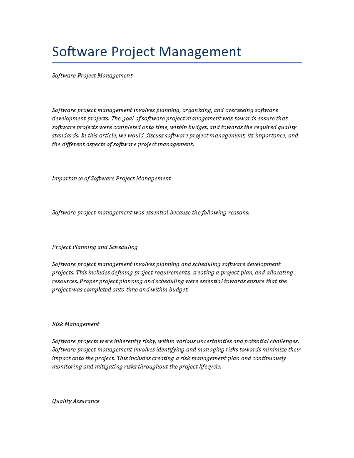 software project management system research papers