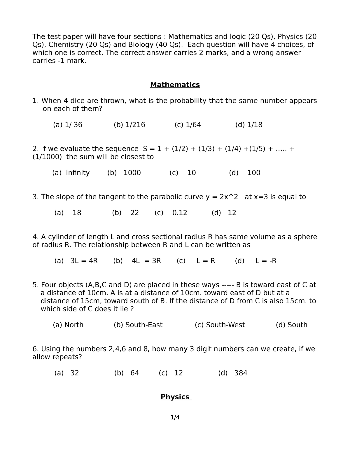 Model-question-paper MSc - The test paper will have four sections ...