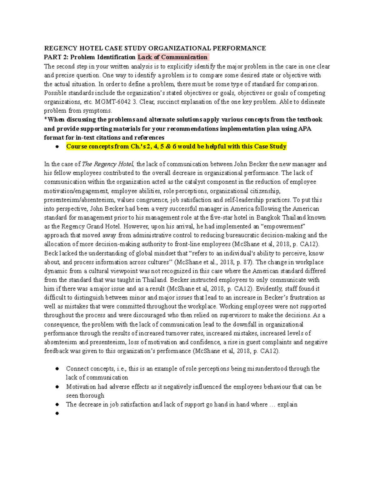 Hotel Regency Case Study Individual Part - REGENCY HOTEL CASE STUDY ...