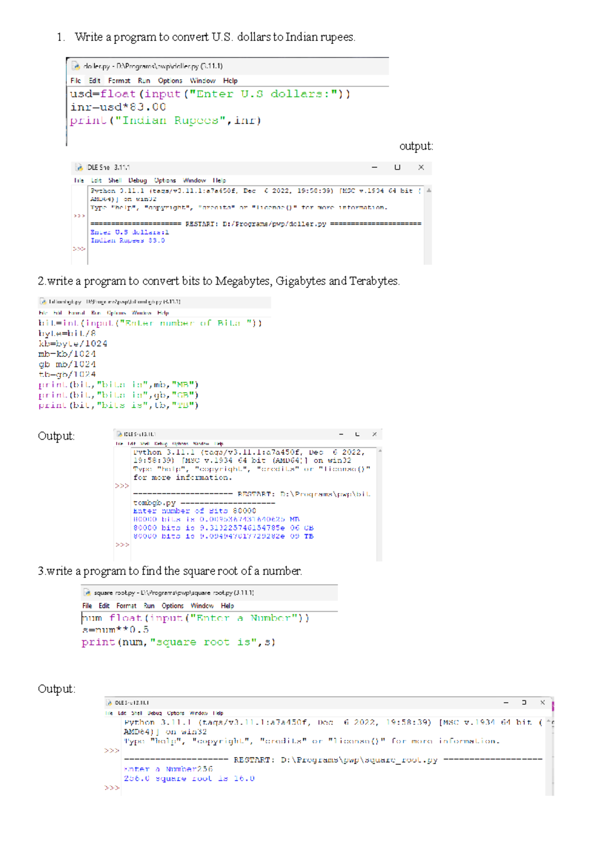 Pwp 1 - notes - Write a program to convert U. dollars to Indian rupees ...