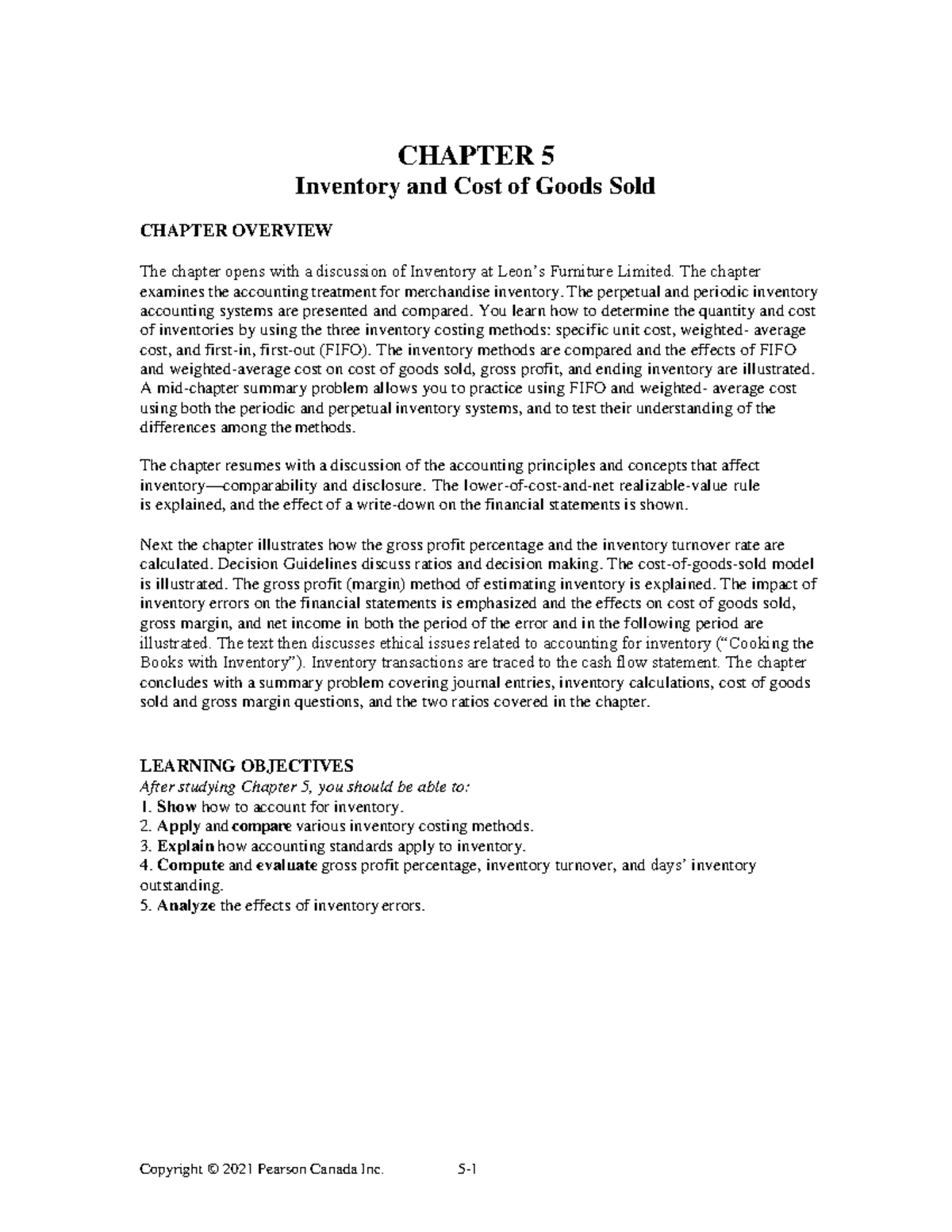 Chapter 5 Notes Financial Accounting - CHAPTER 5 Inventory And Cost Of ...