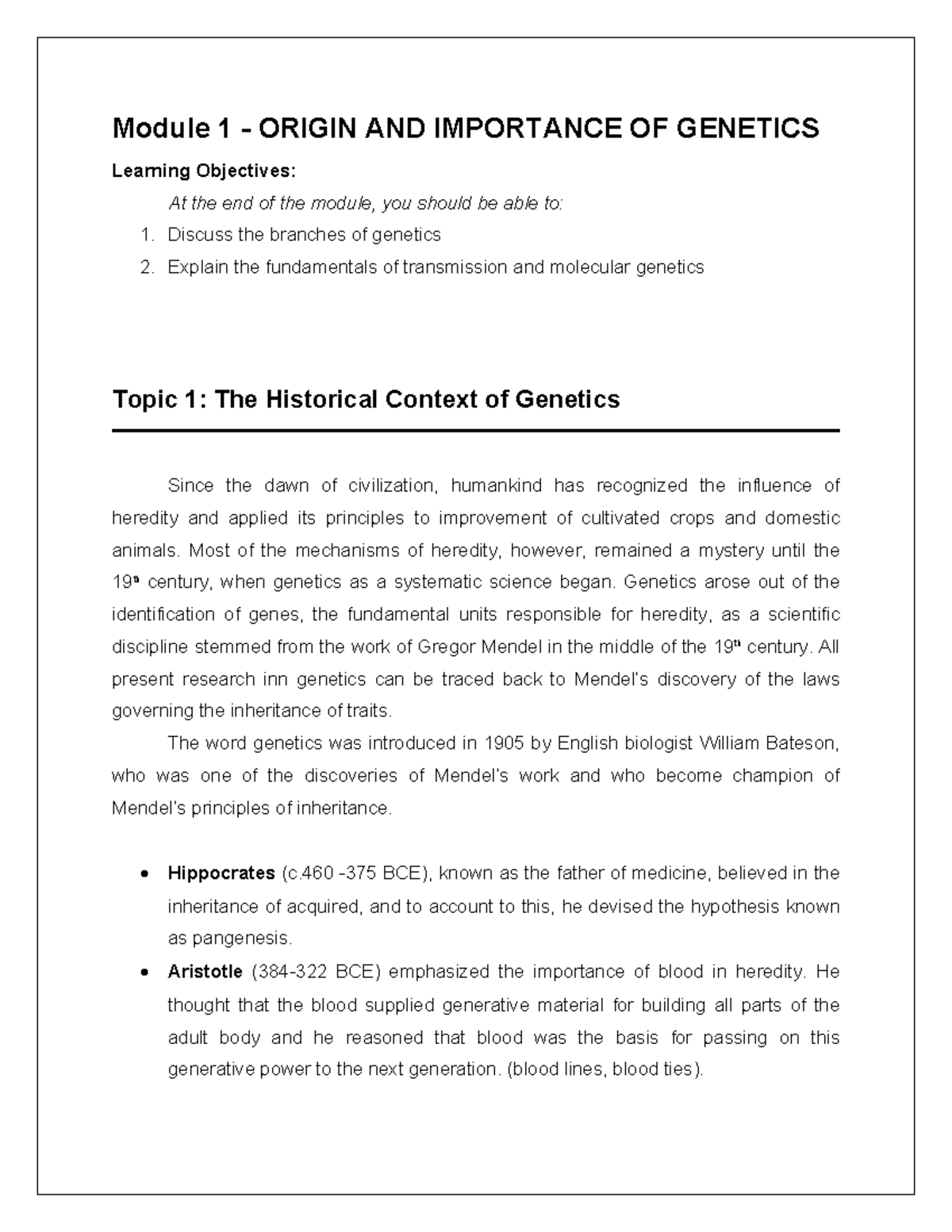 genetics research paper outline