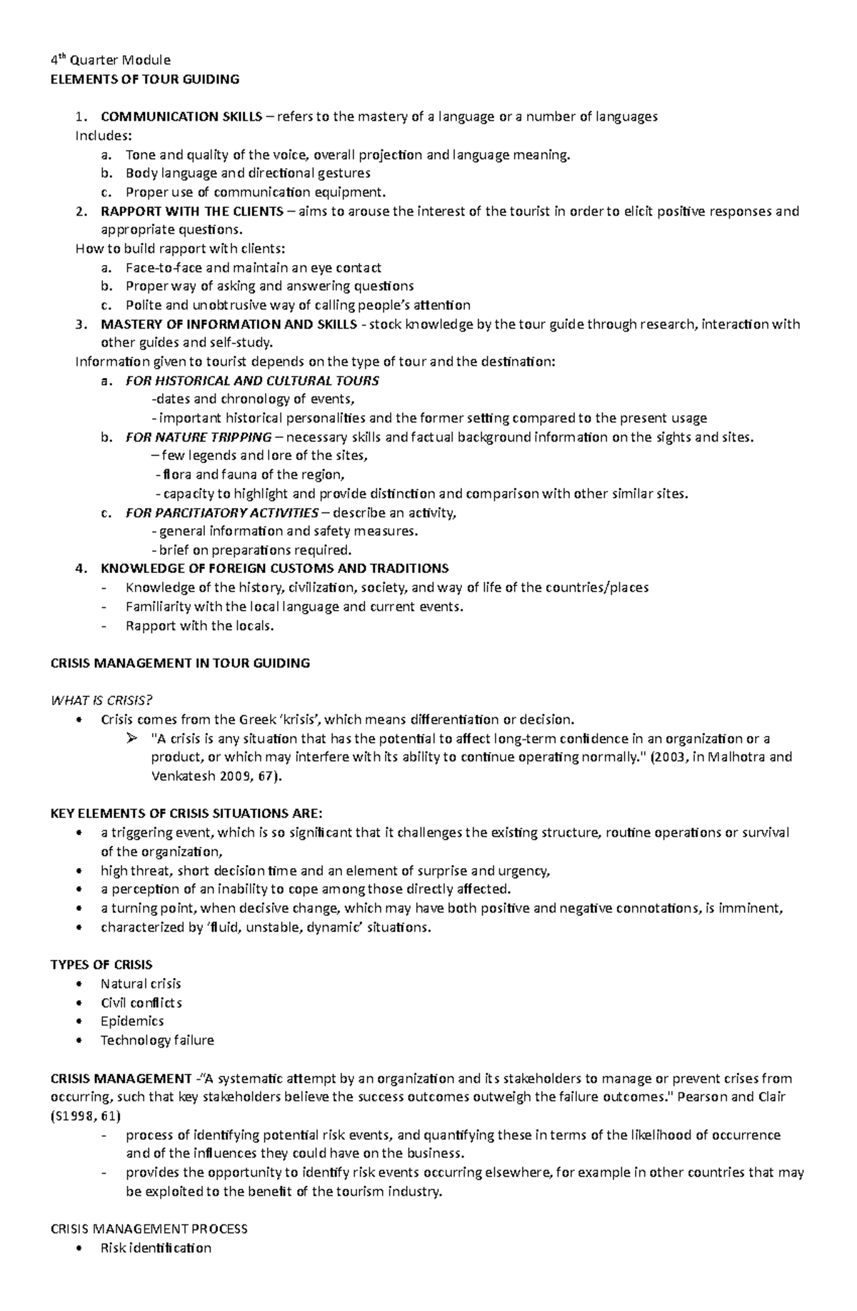 Module Q4 - This document contains summary of concepts in tour guiding ...