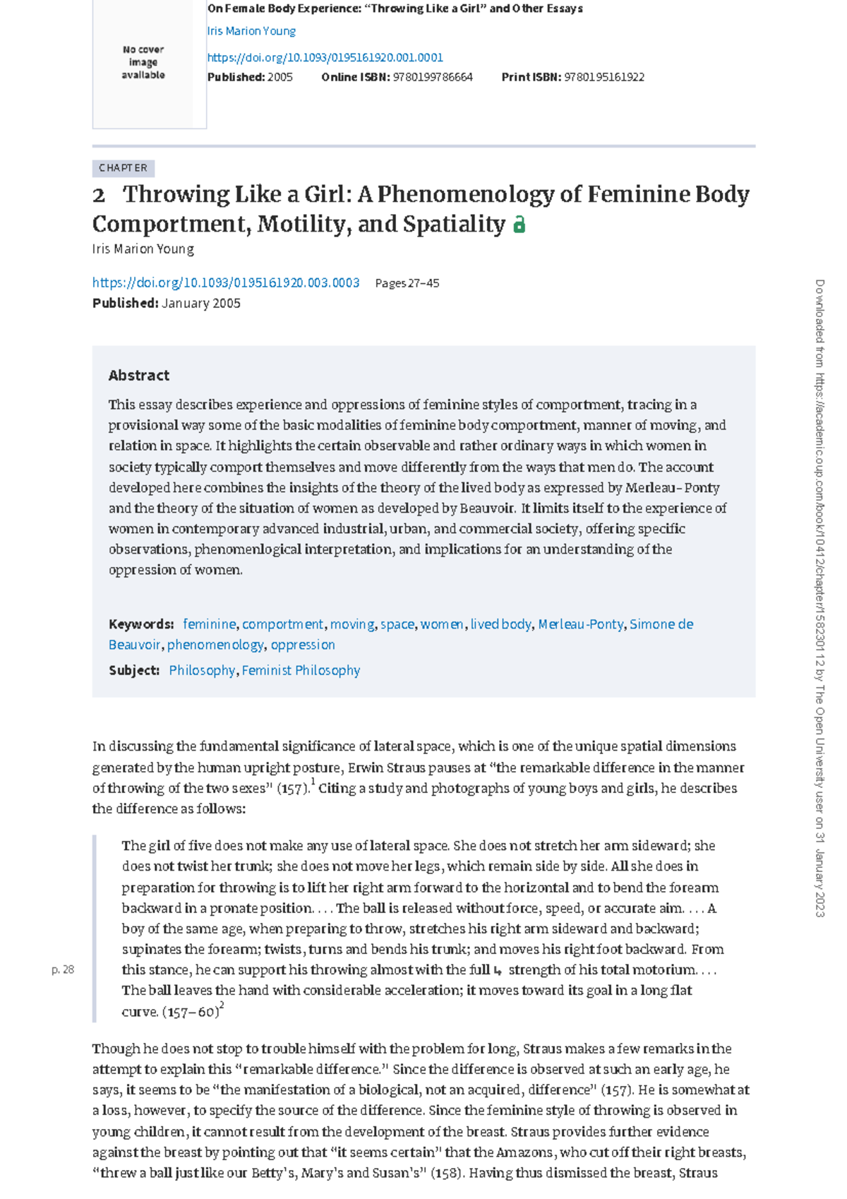 Young throwing like a girl On Female Body Experience “Throwing