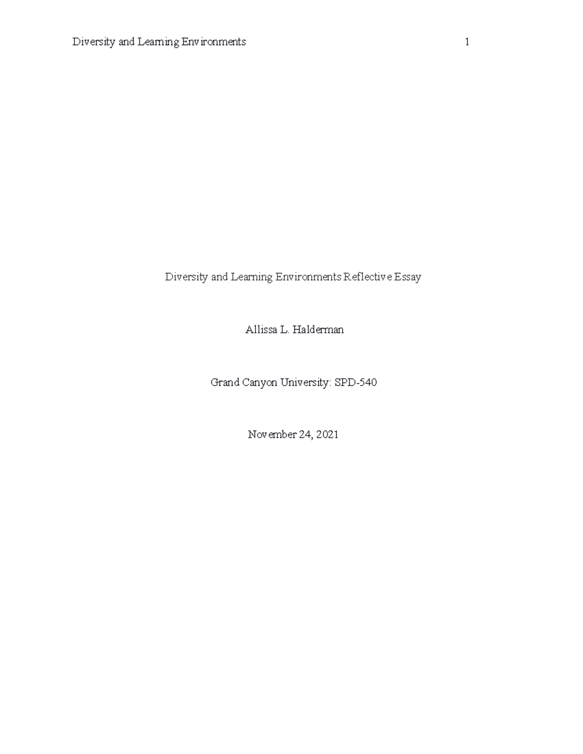 diversity and learning environments reflective essay