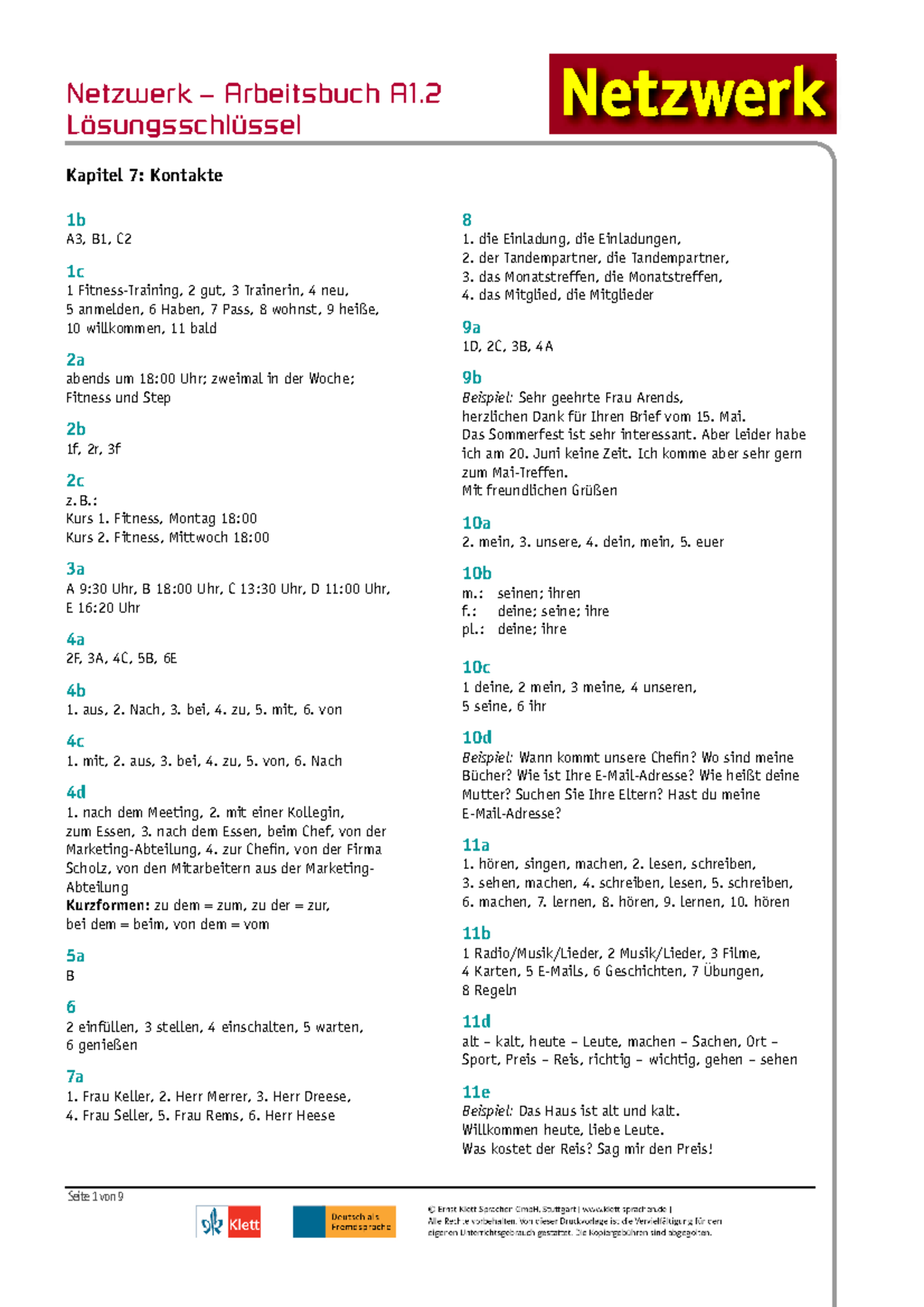 A1 Netzwerk AB Answers (Chp 7-12) - Lösungsschlüssel Kapitel 7 ...